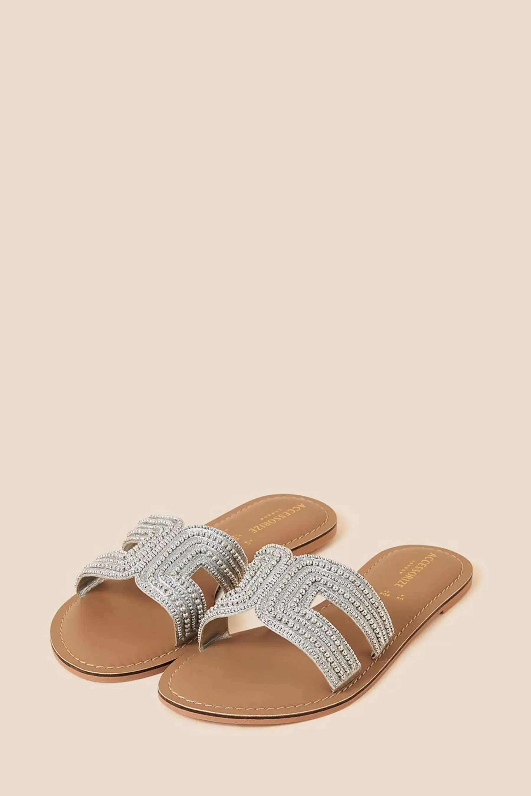 Accessorize Sandals | Beaded Sliders Silver