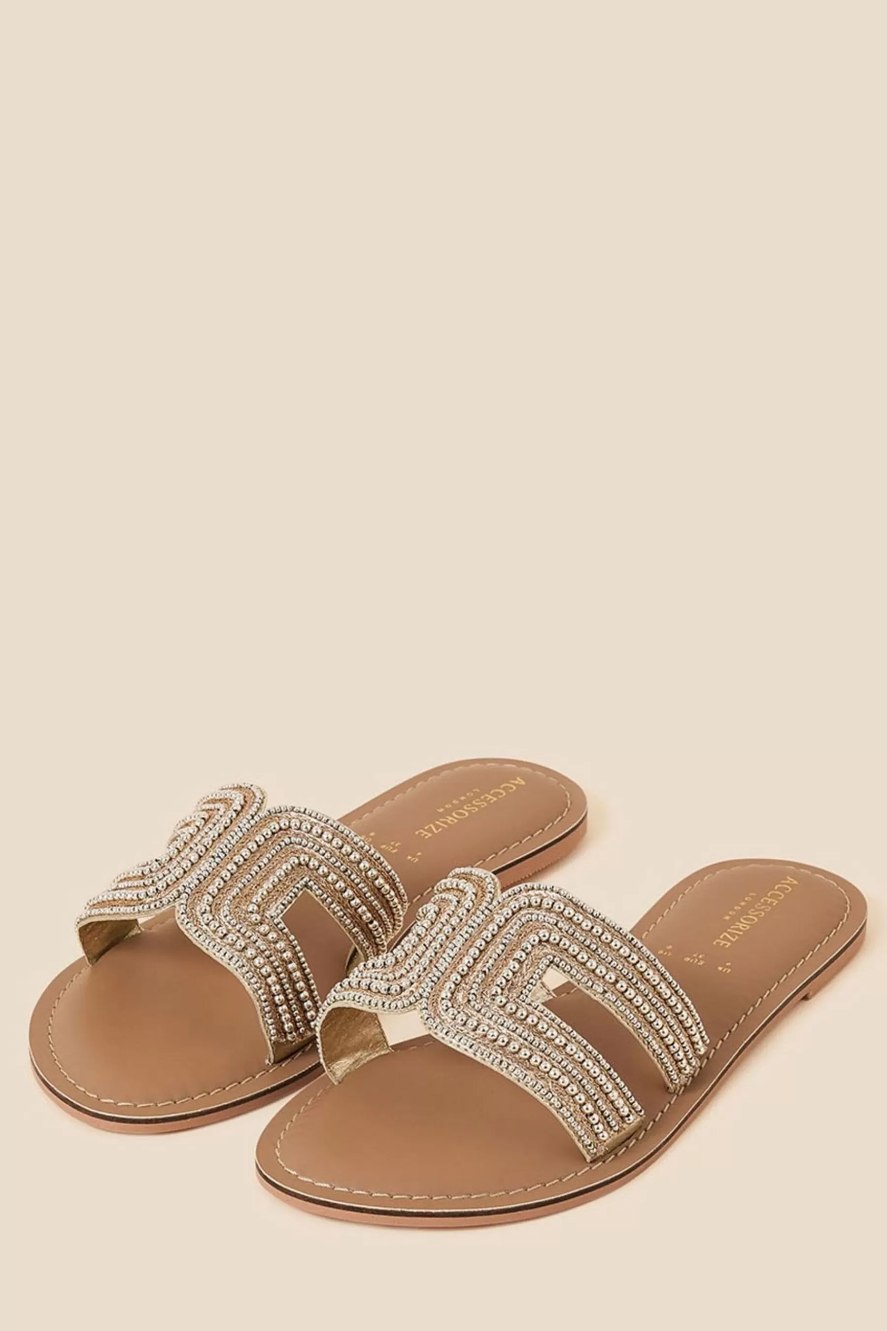 Accessorize Sandals | Beaded Sliders Gold