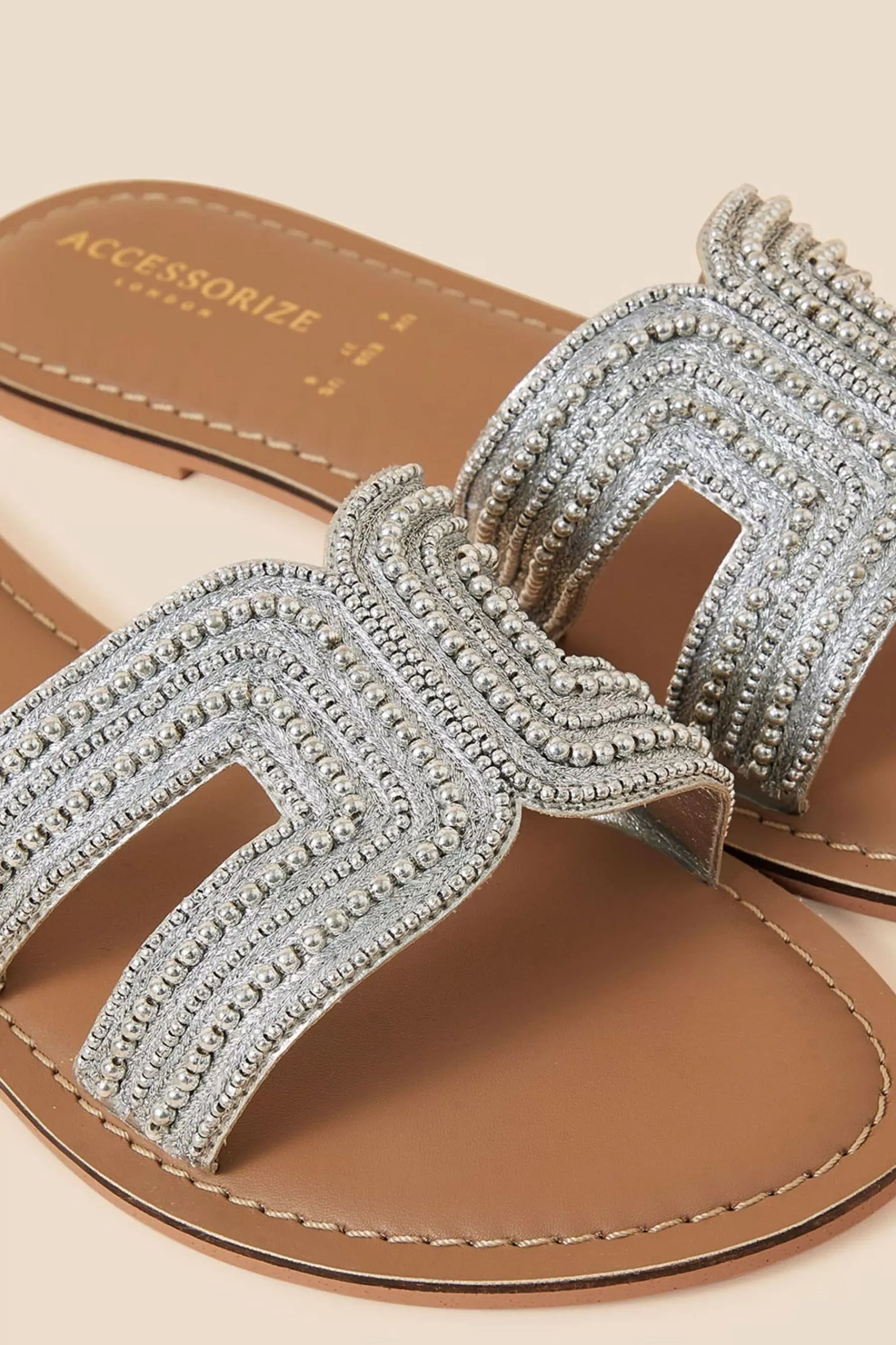 Accessorize Sandals | Beaded Sliders Silver