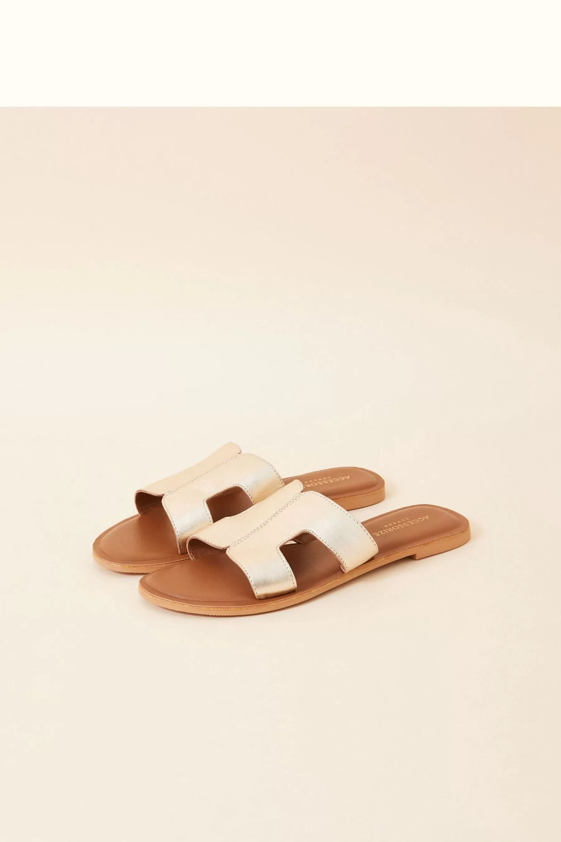 Accessorize Sandals- Leather Cut-Out Detail Sliders Gold