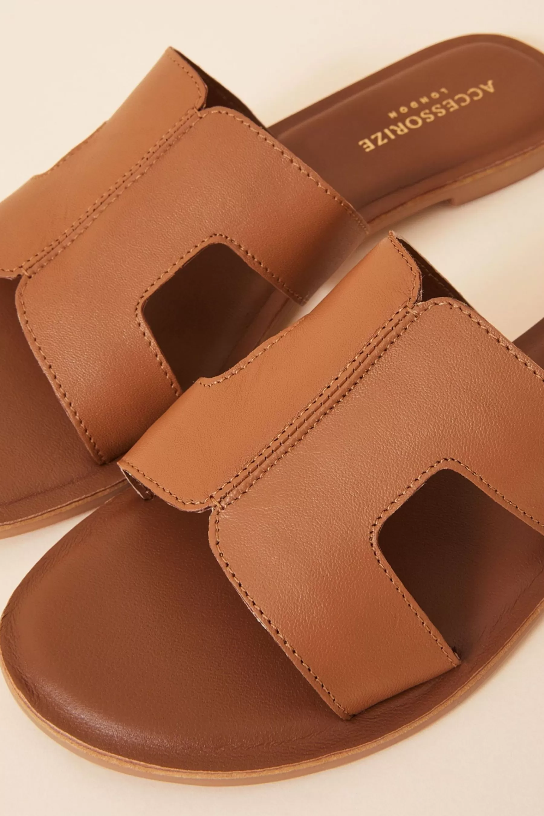 Accessorize Sandals | Leather Cut-Out Detail Sliders Natural