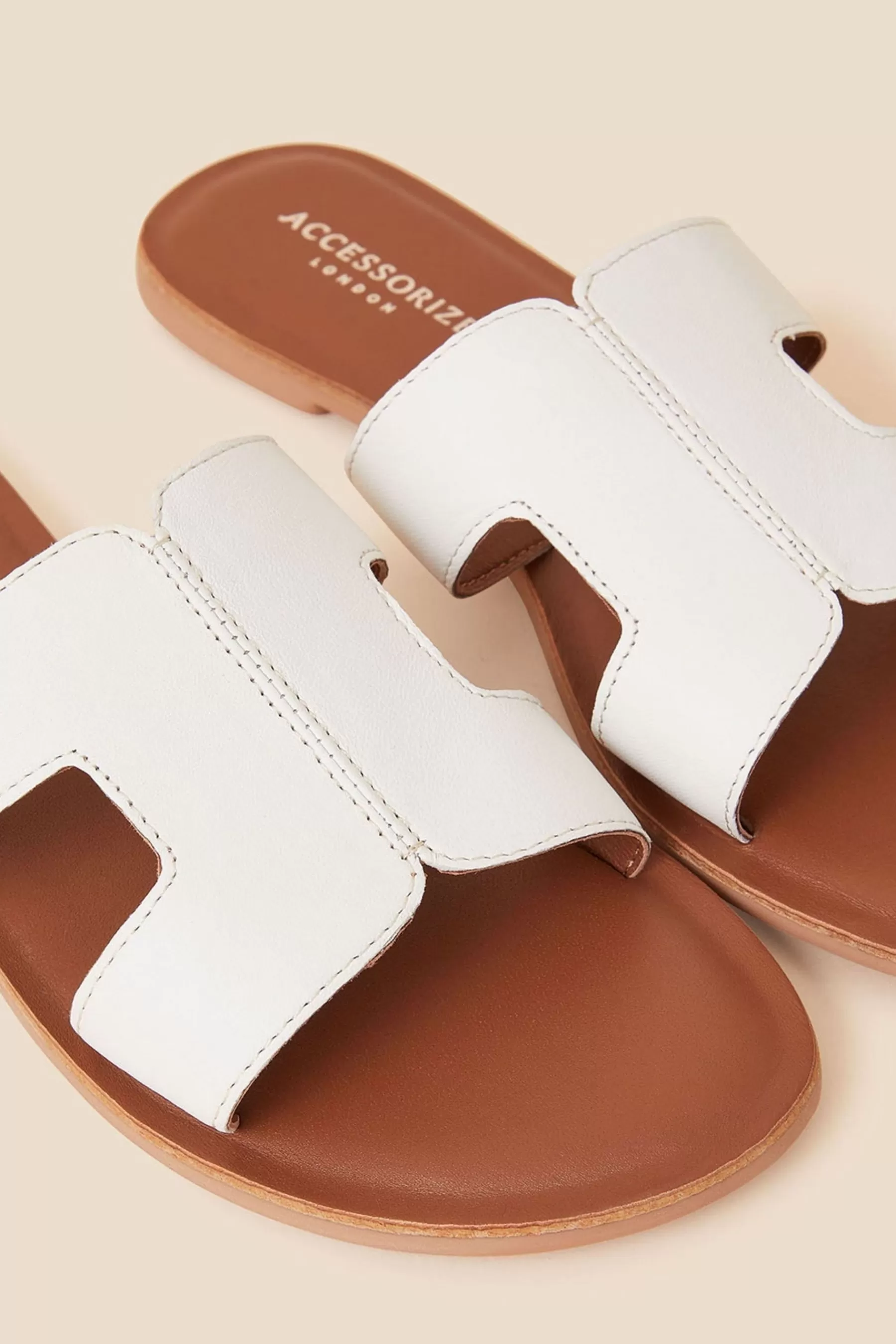 Accessorize Sandals | Leather Cut-Out Detail Sliders White