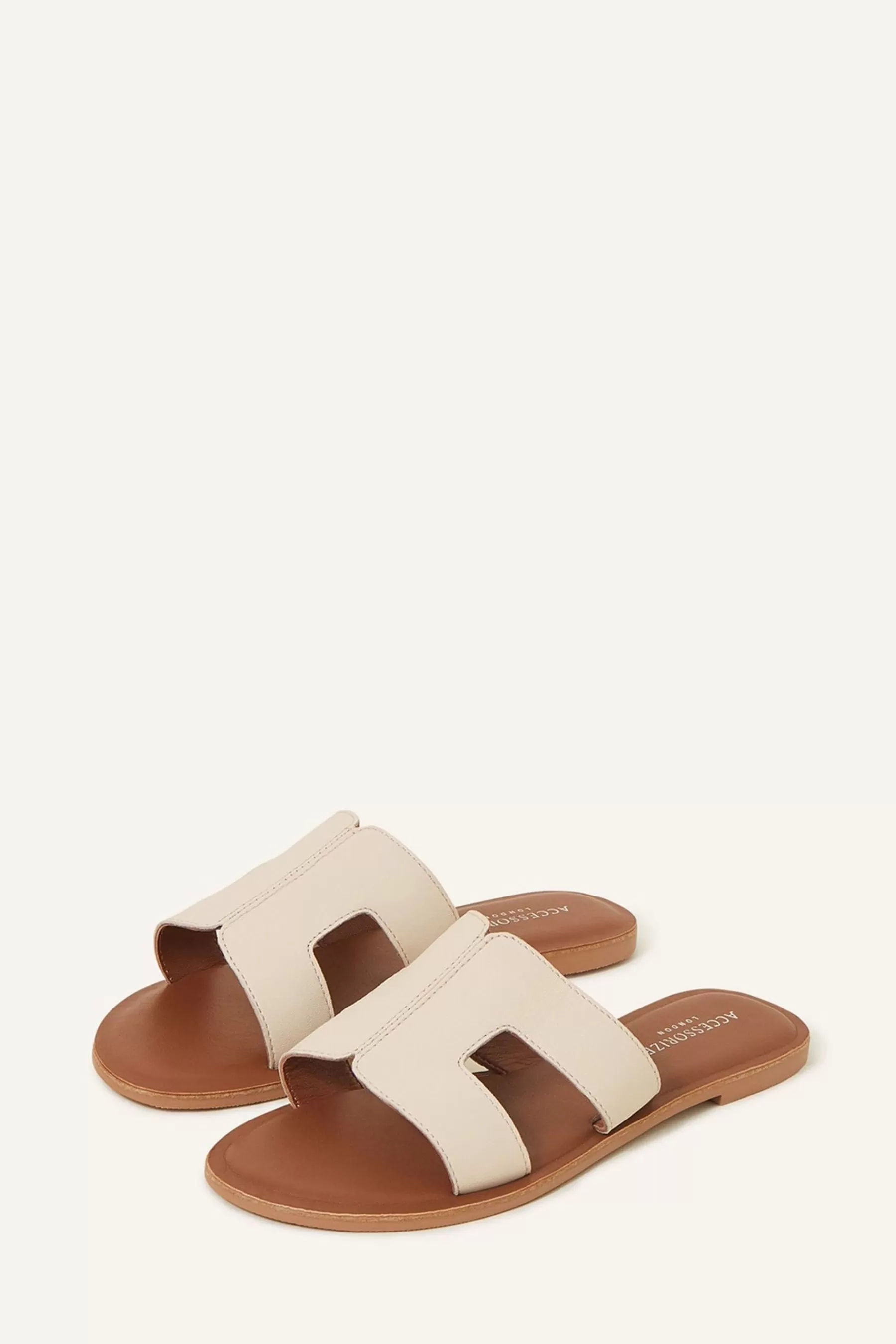 Accessorize Sandals- Leather Cut-Out Sliders Cream