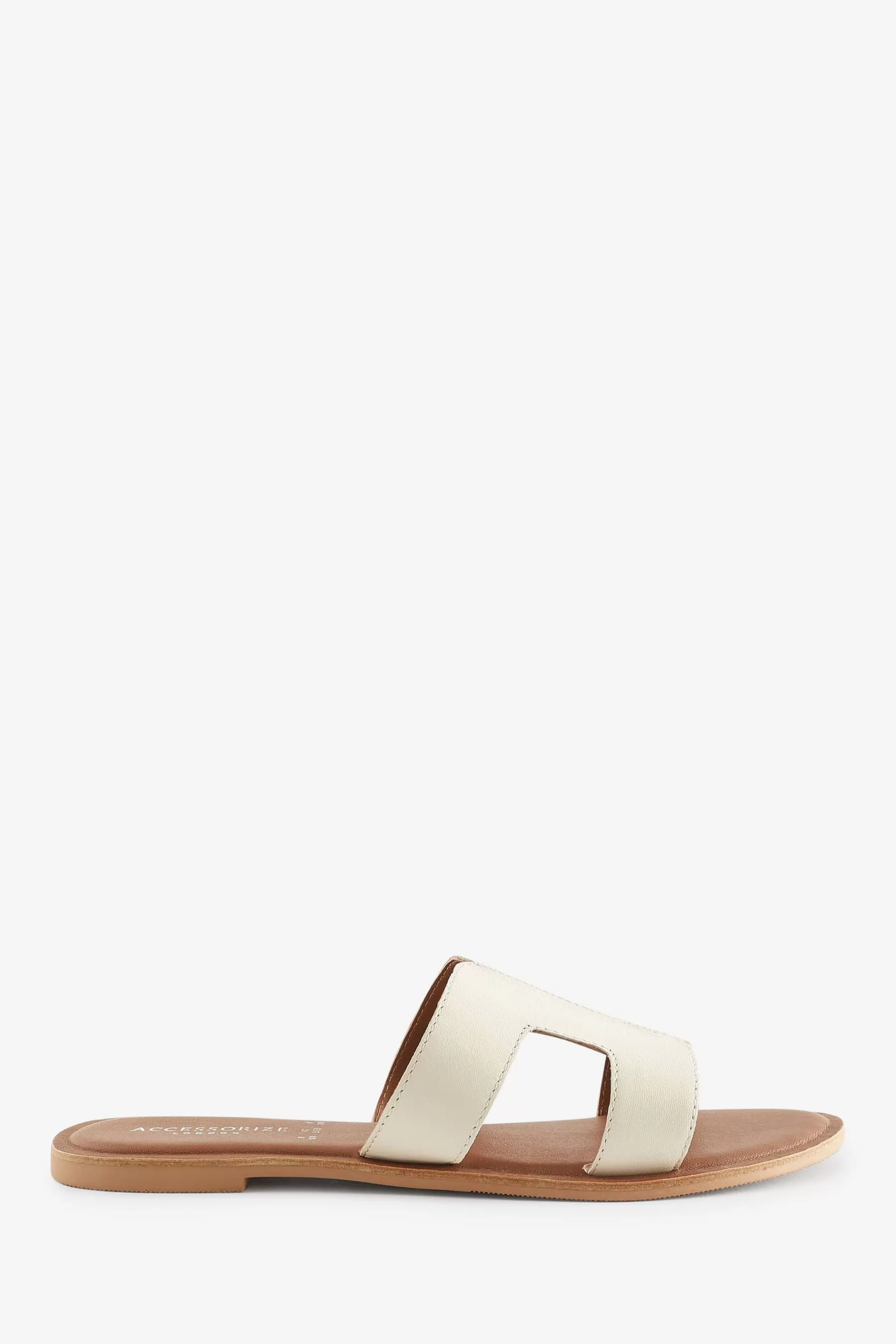 Accessorize Sandals- Leather Cut-Out Sliders Cream