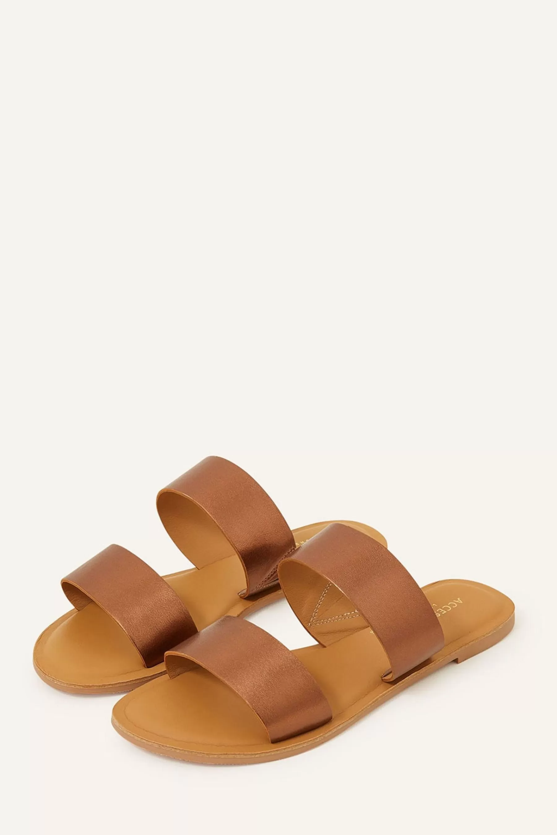 Accessorize Sandals- Leather Double Strap Sliders Natural