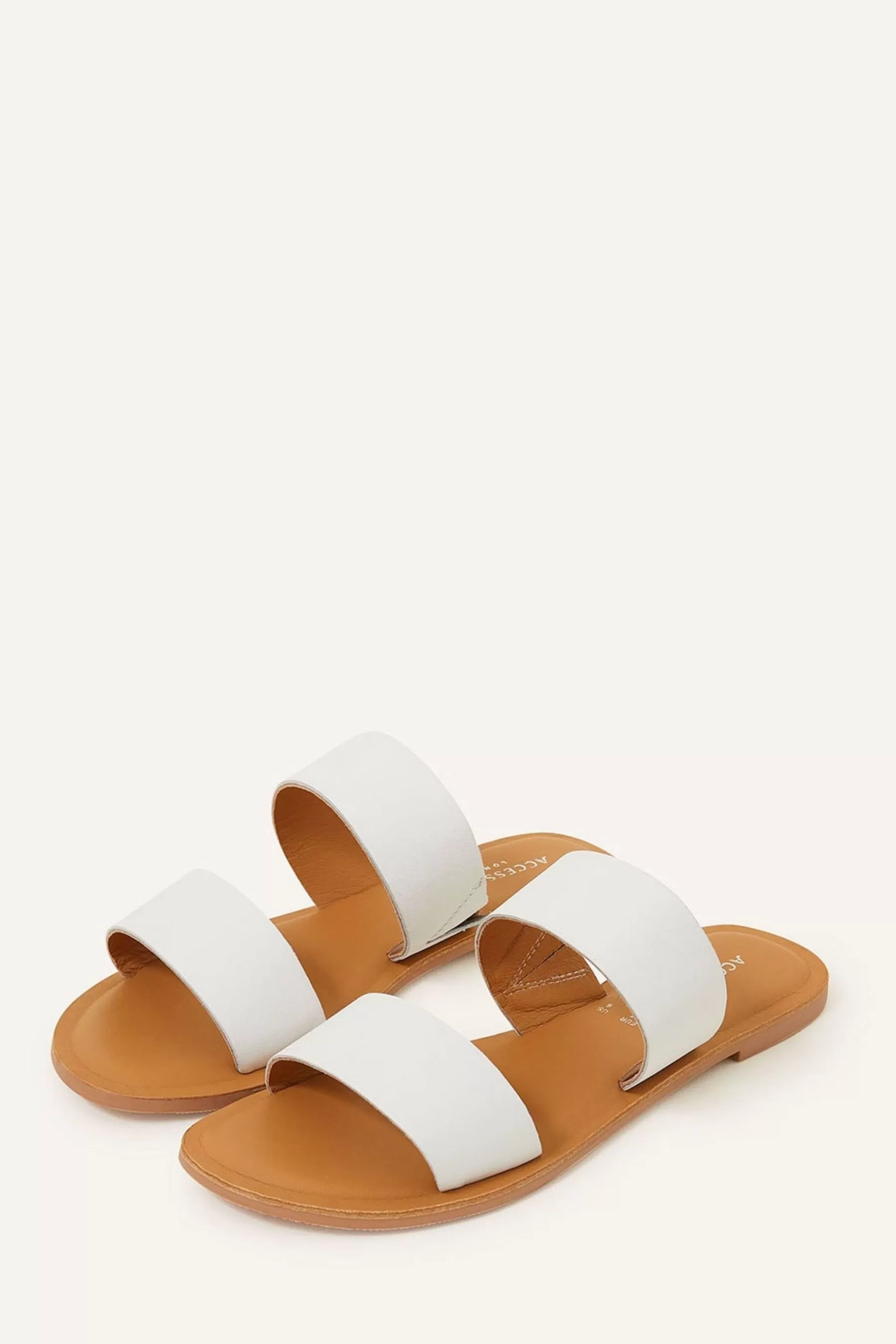 Accessorize Sandals- Leather Double Strap Sliders White