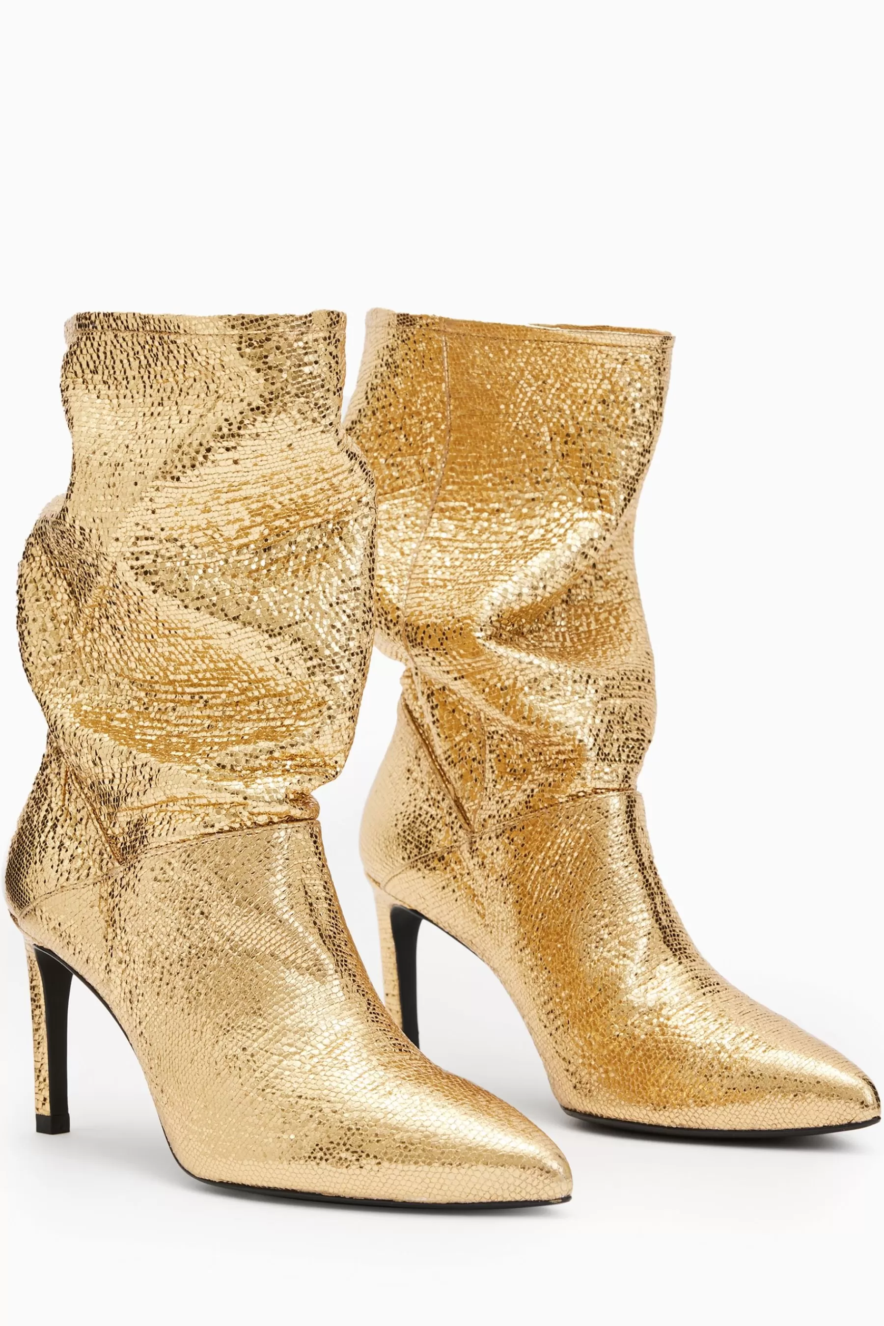 All Saints Heels | Allsaints Orlana Shimmer Boots Gold