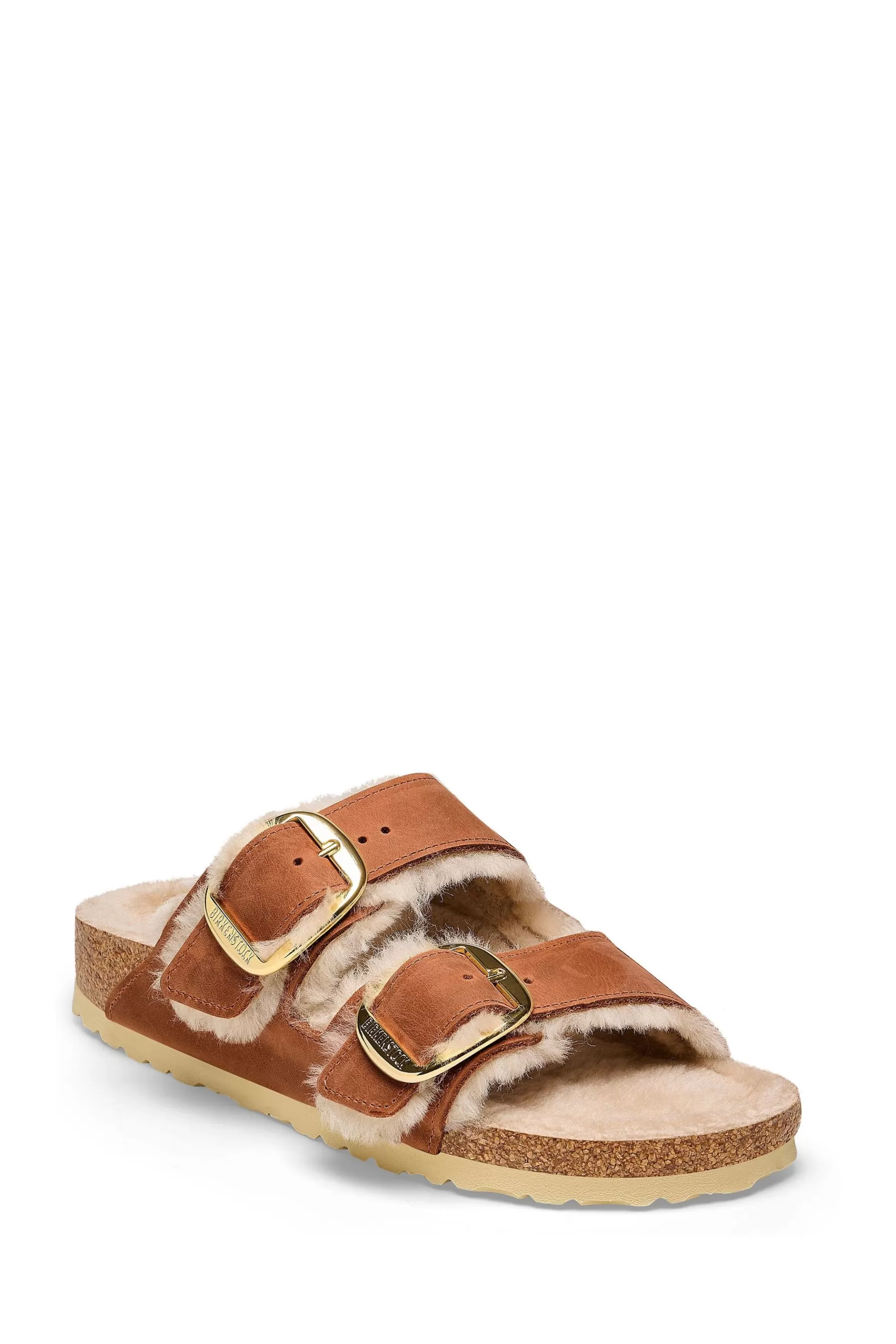 Birkenstock Heels- Arizona Big Buckle Shearling Sandals Brown