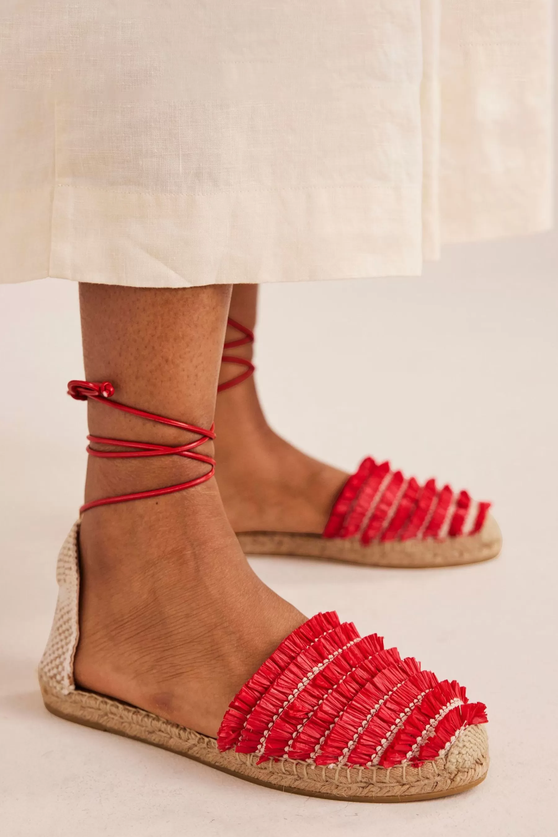 Boden Flat | Fringe Detail Flat Espadrilles Red