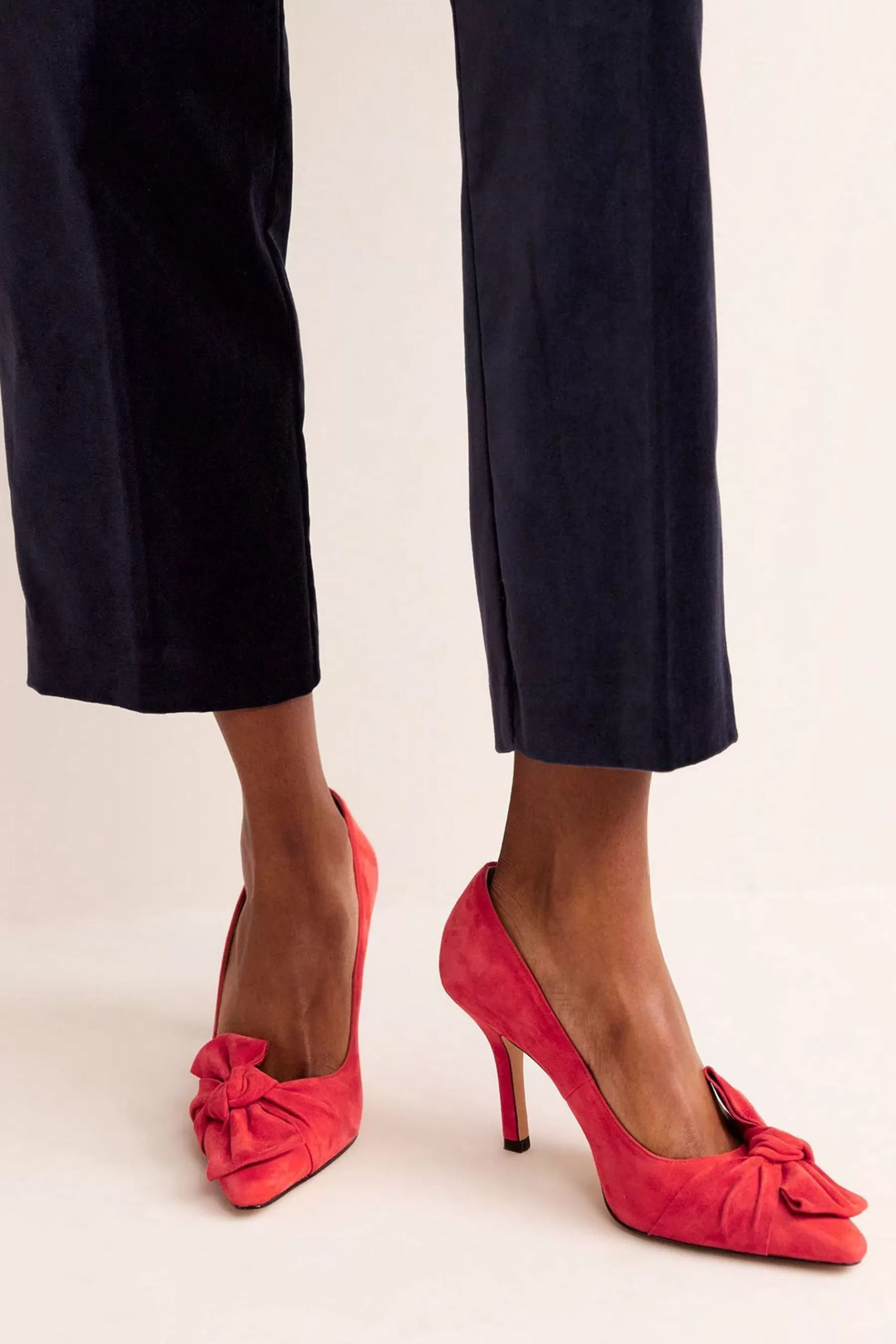 Boden Heels | Suede Bow Heeled Courts Red