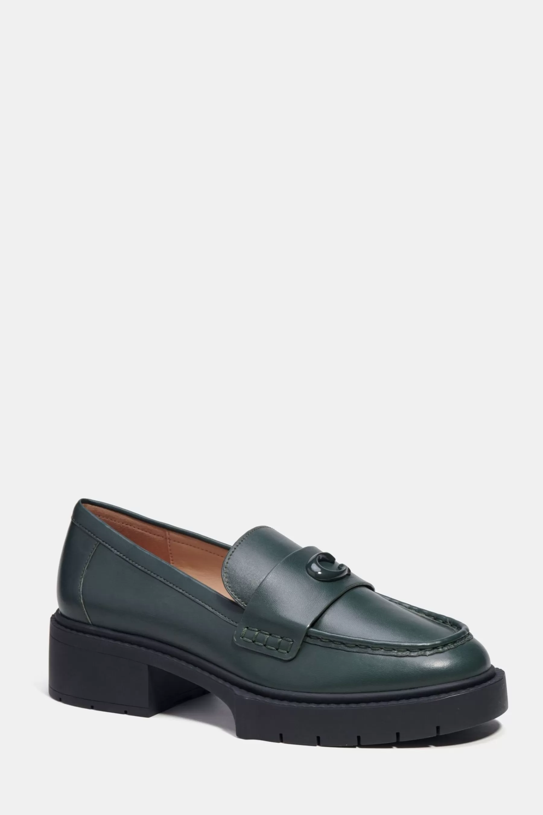 COACH Heels | Leather Chunky Loafers Green