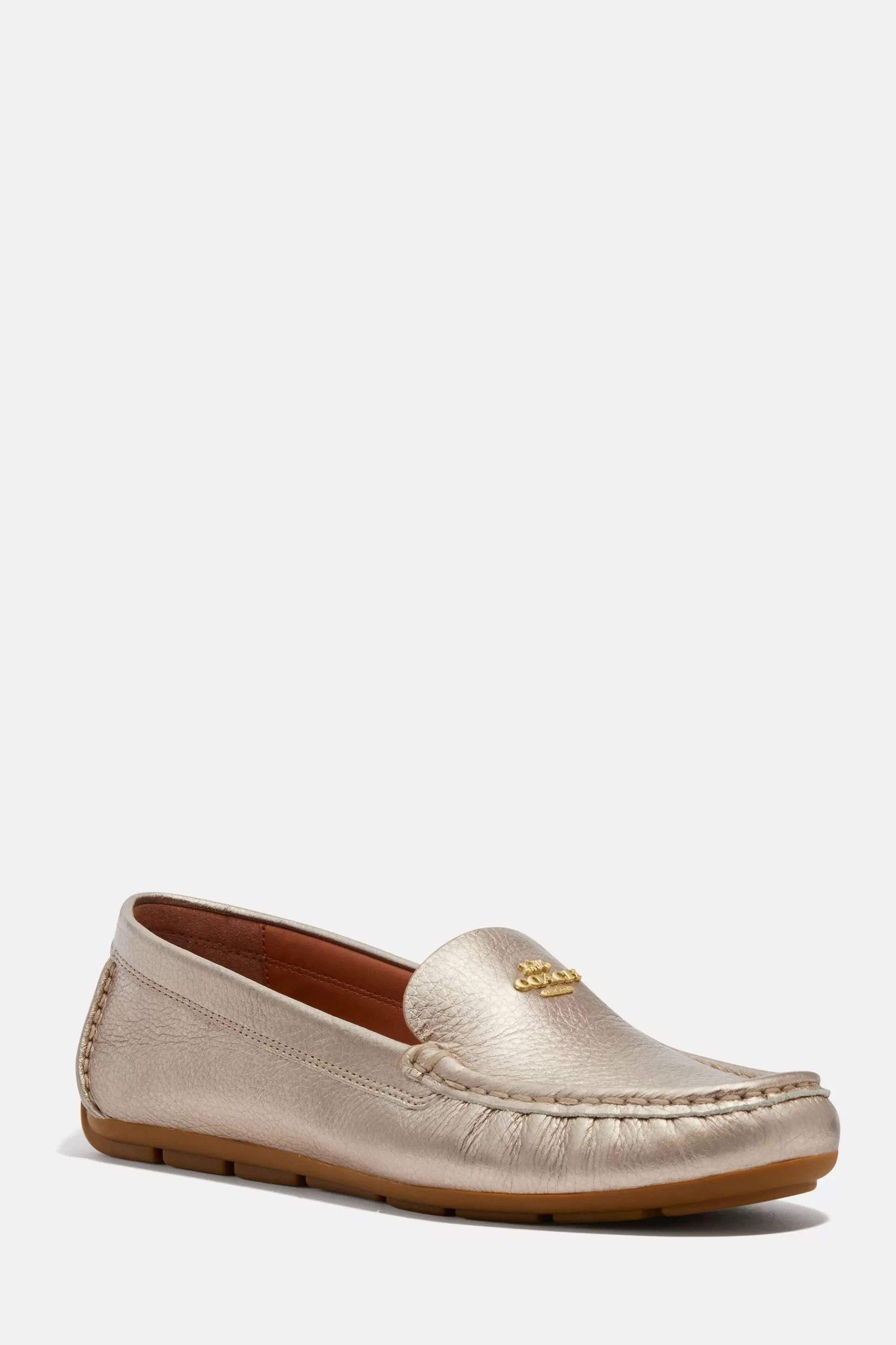 COACH Flat- Marley Leather Moccasin Driver Shoes Metallic