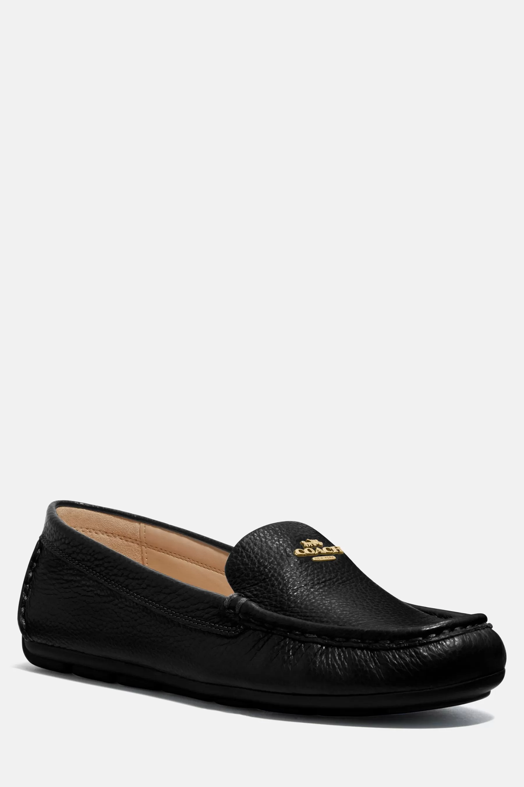 COACH Flat- Marley Leather Moccasin Driver Shoes Black