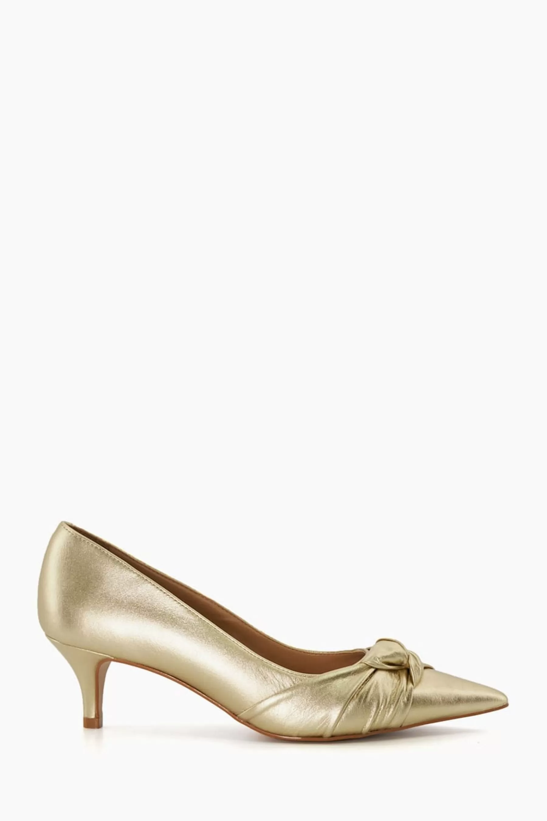 Dune London Flat- Address Soft Knot Pointed Court Shoes Gold