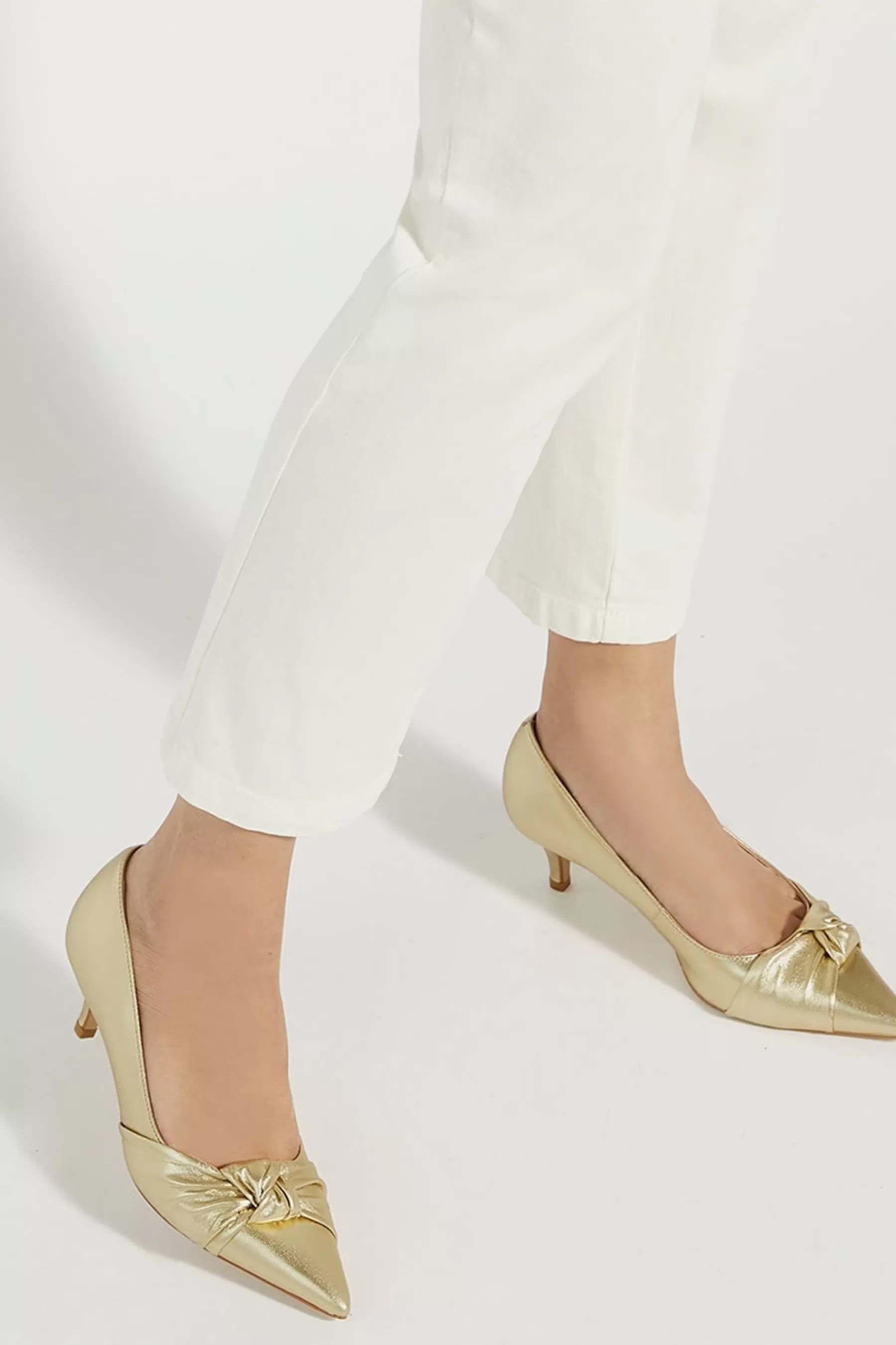 Dune London Flat- Address Soft Knot Pointed Court Shoes Gold