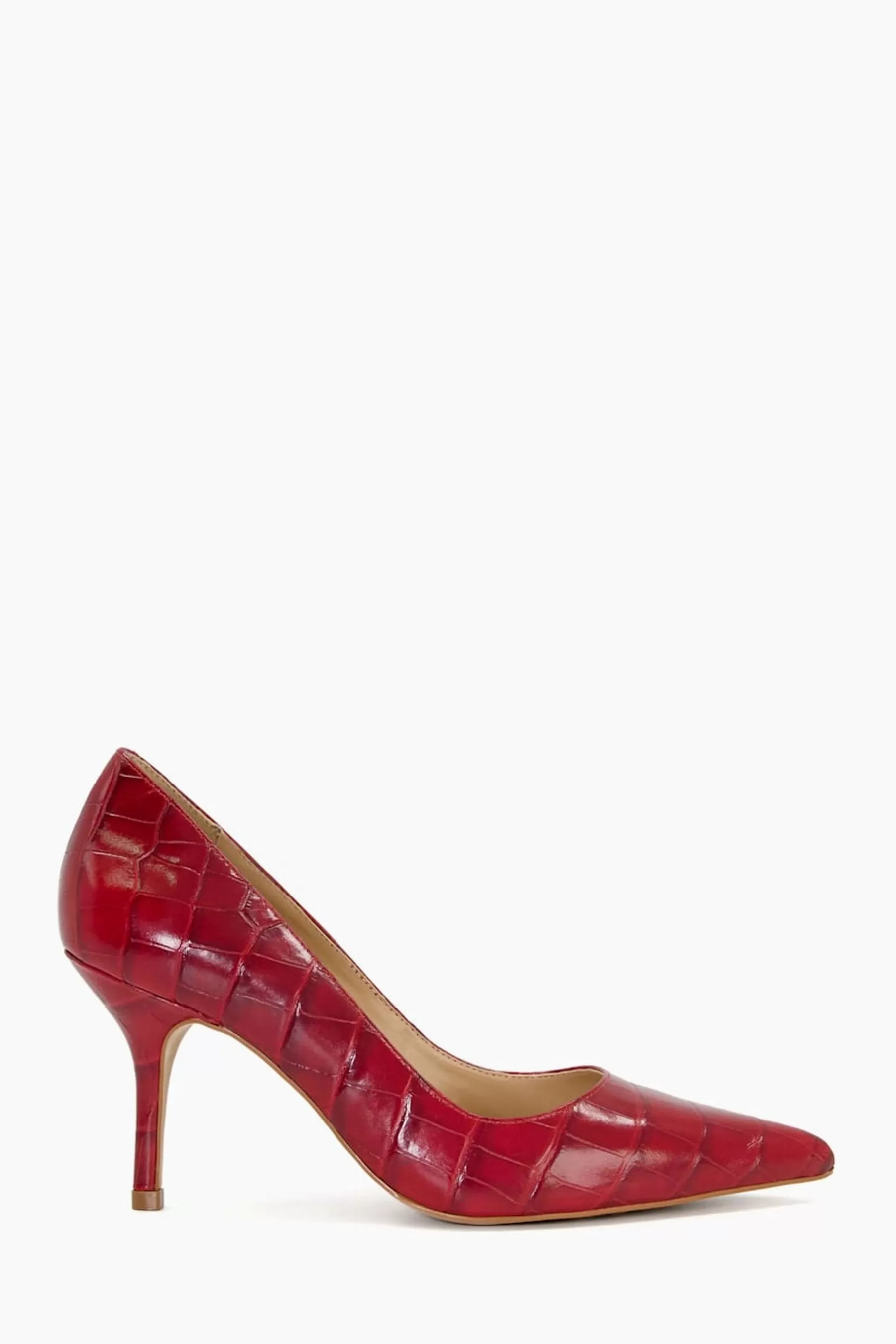 Dune London Heels | Black Bold Mid Heel Point Court Shoes Red