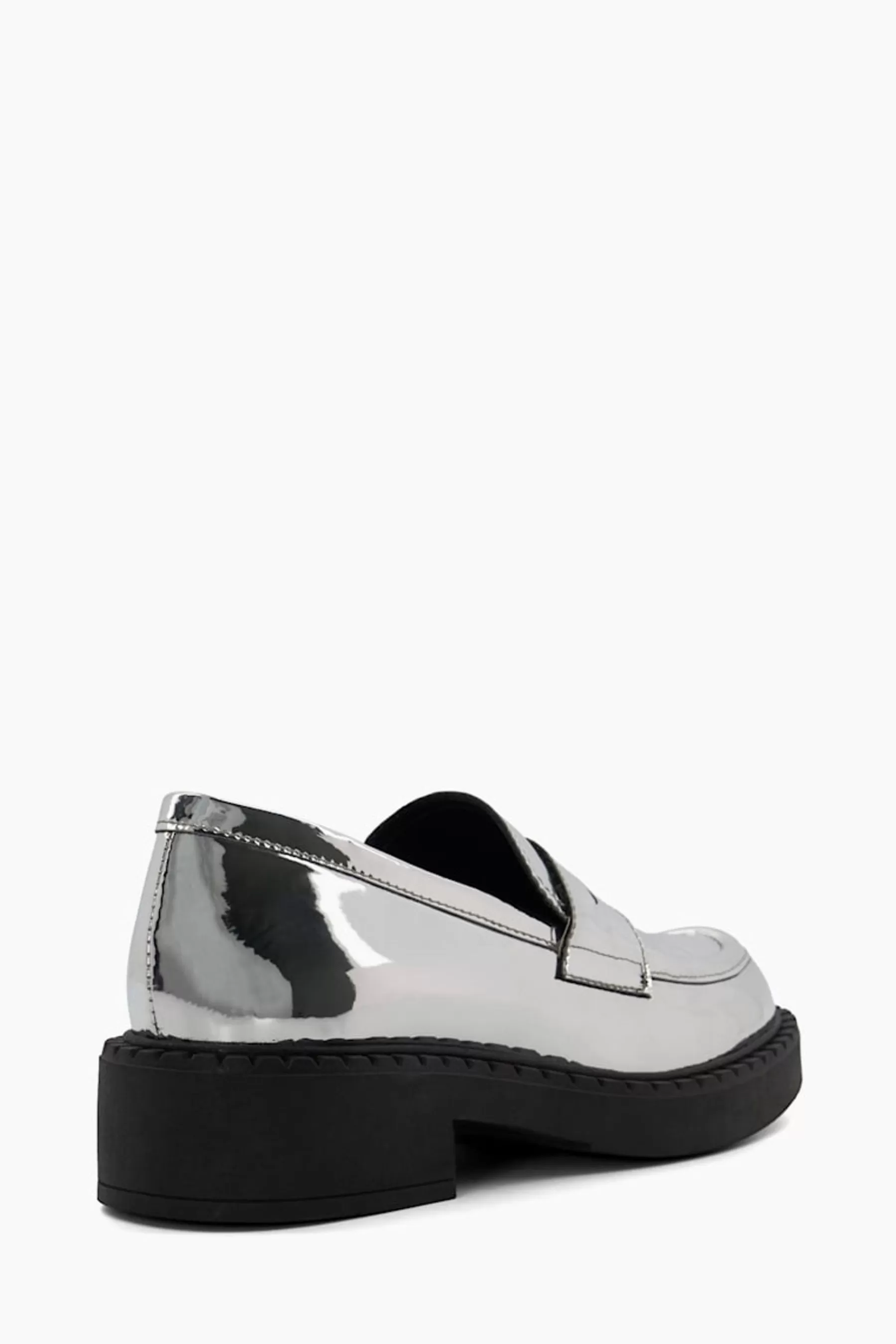 Dune London Flat- Black Gradual Platform Penny Loafers Silver