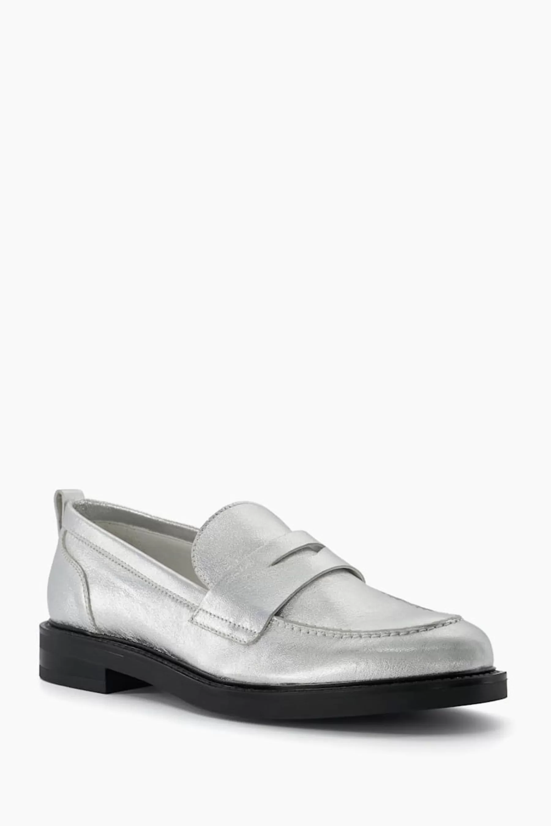 Dune London Flat- Geeno Classic Penny Loafers Silver