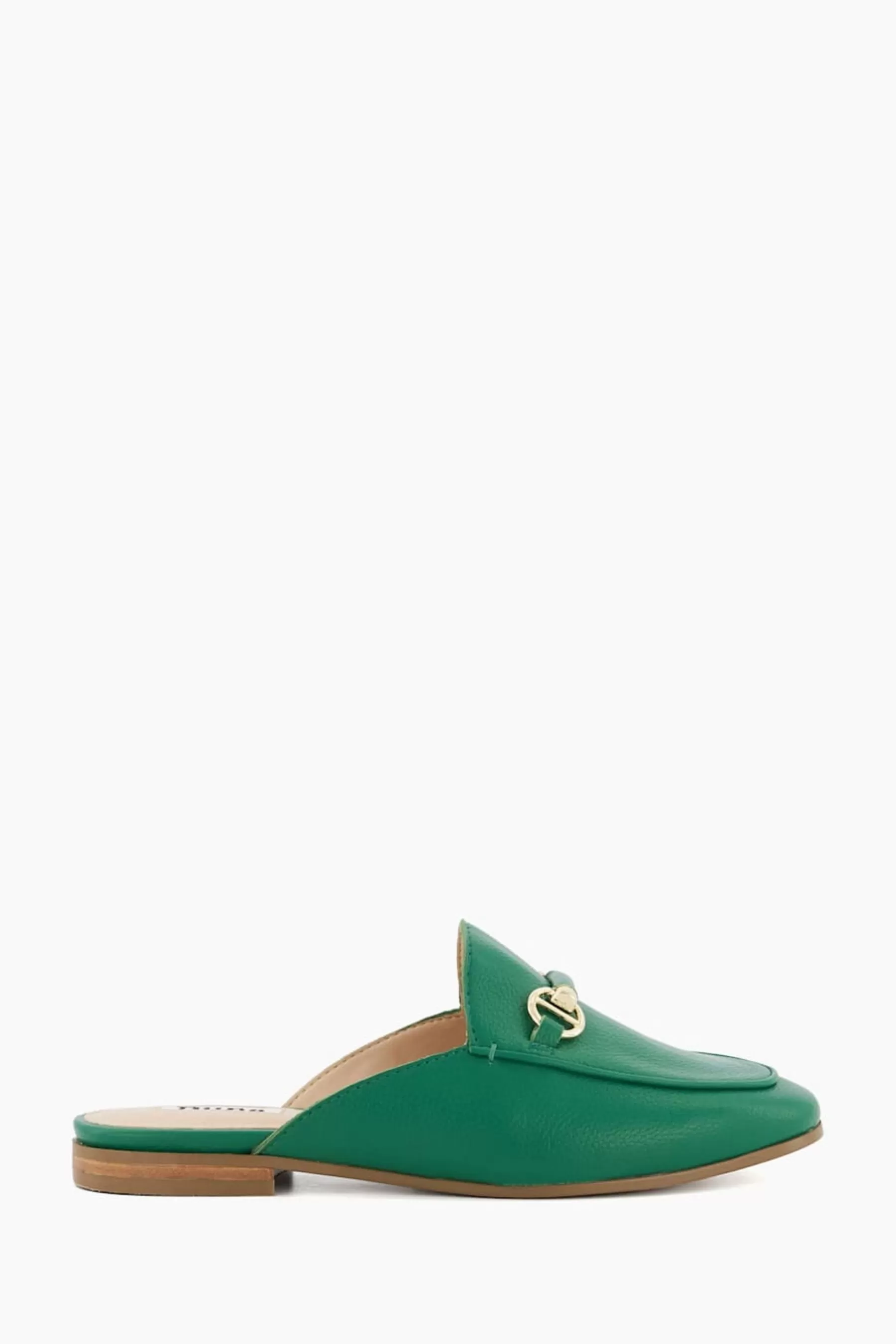 Dune London Flat- Genuine Backless Snaffle Trim Mules Green