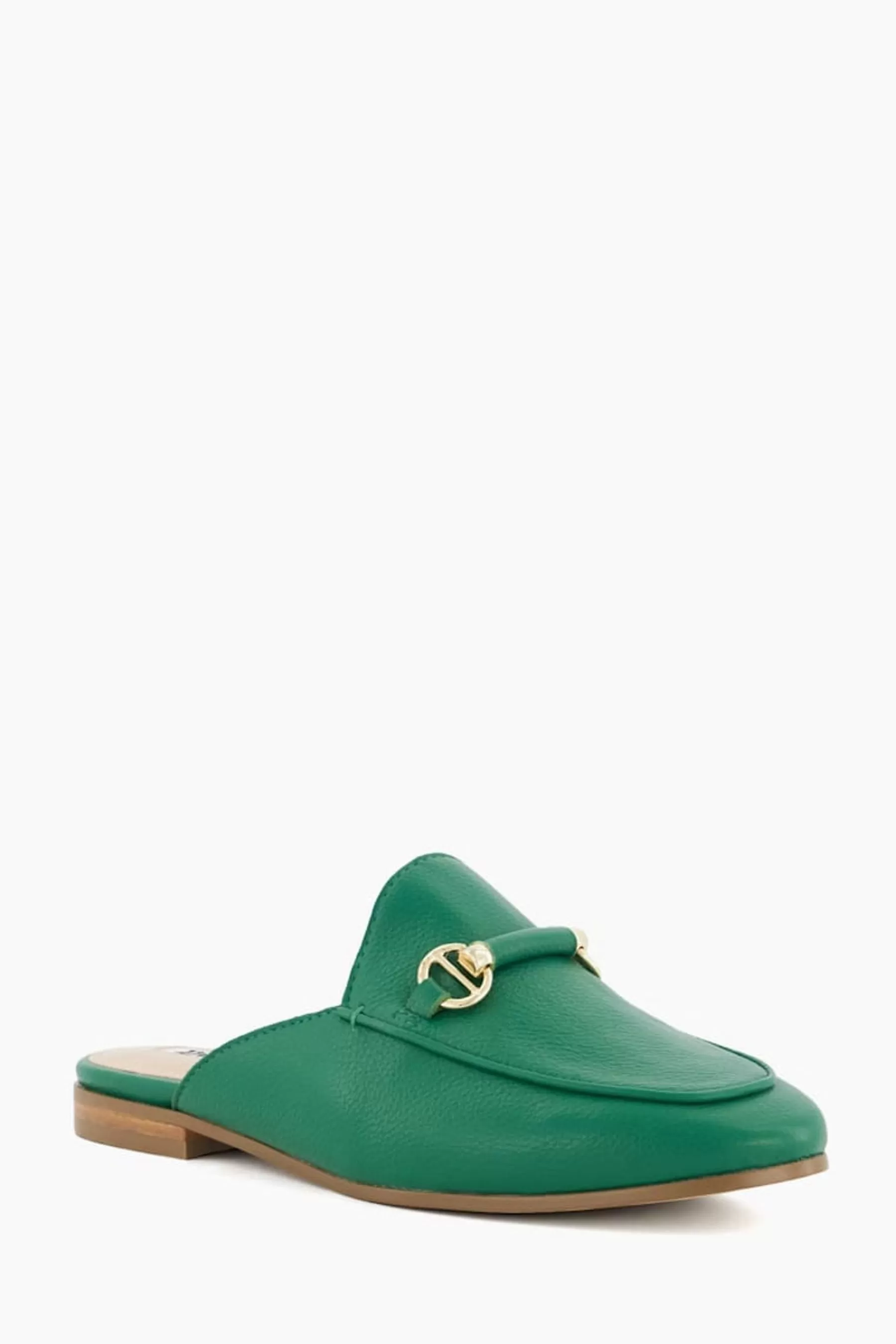 Dune London Flat- Genuine Backless Snaffle Trim Mules Green