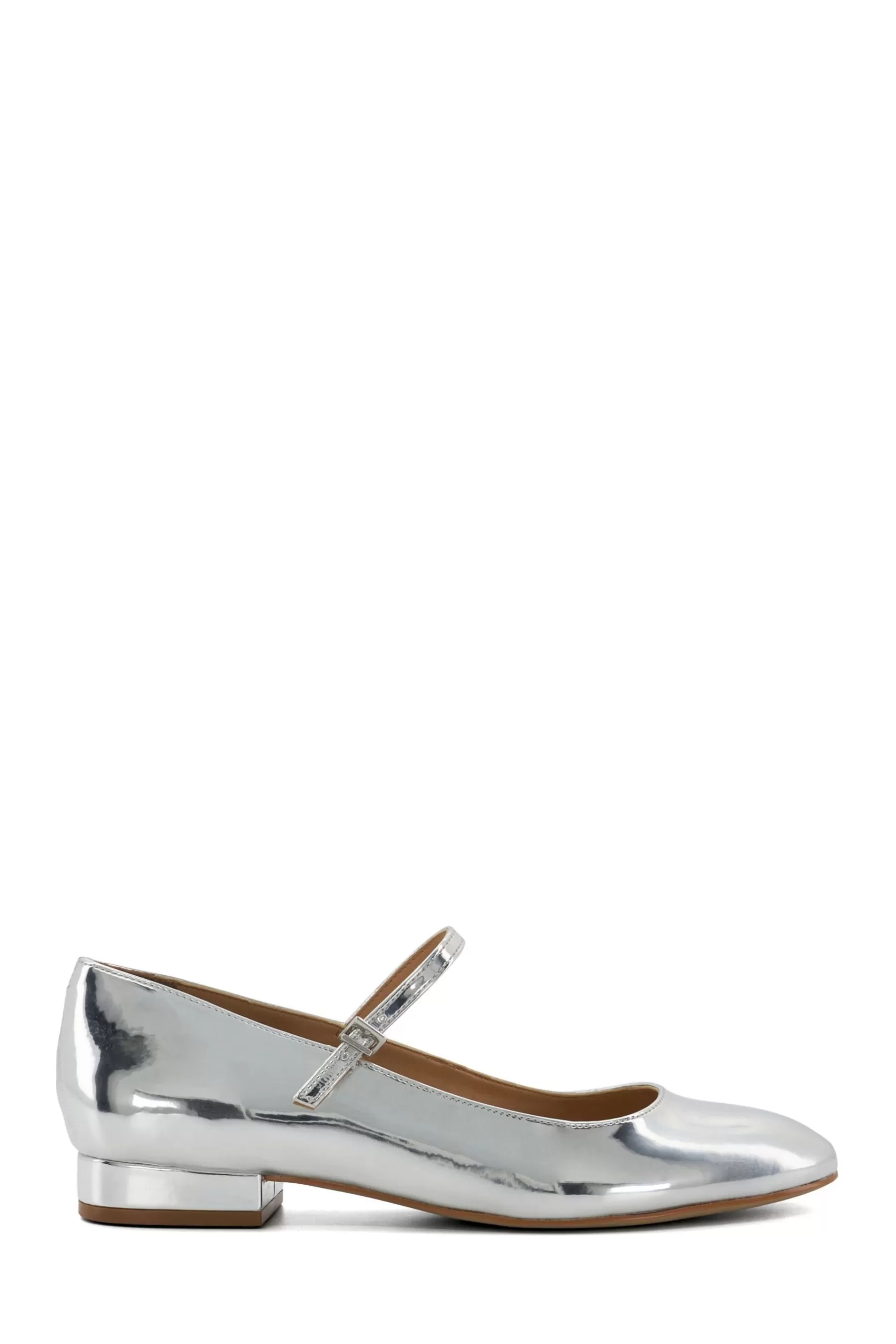 Dune London Flat- Hipplie Flat Mary Jane Black Shoes Silver