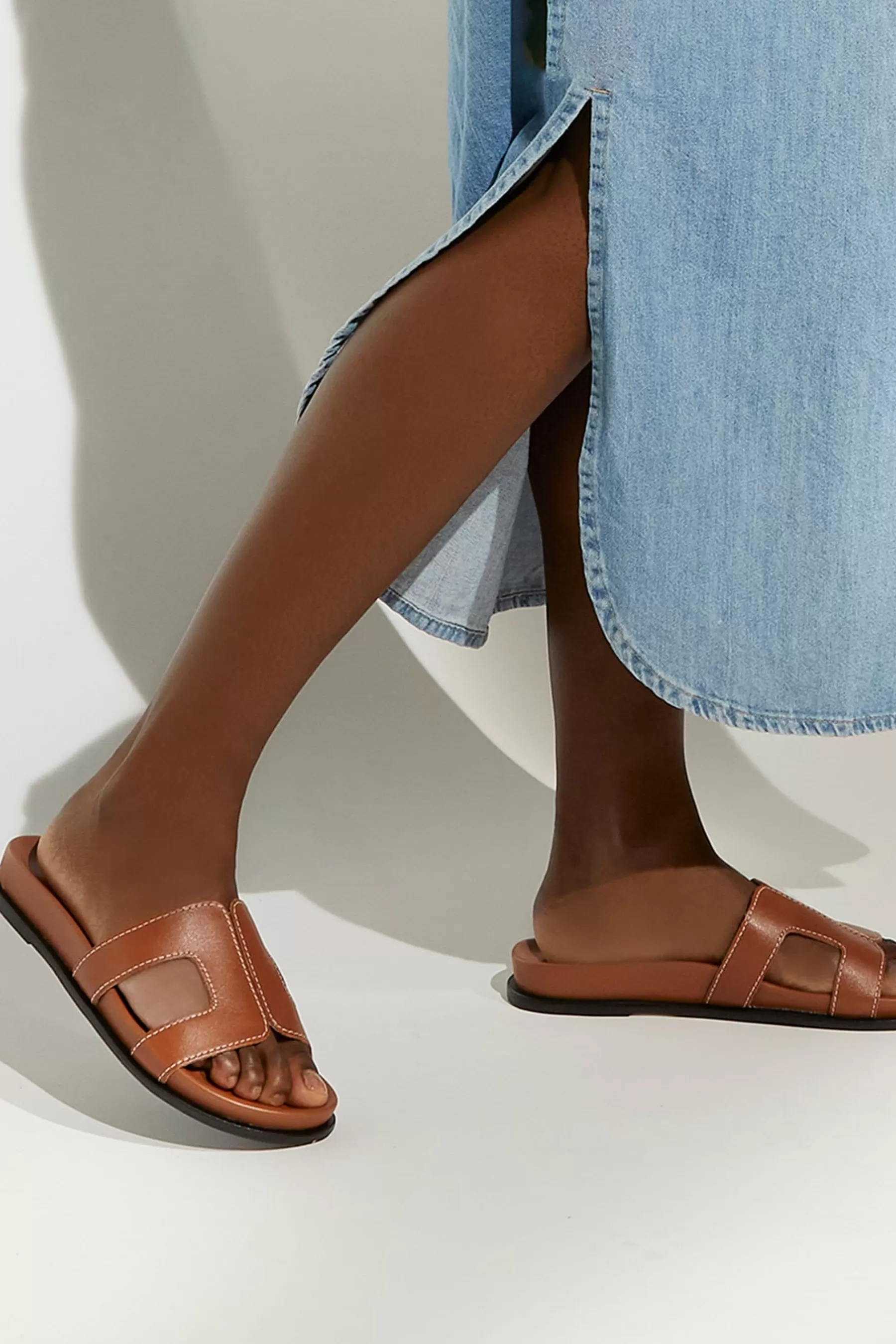 Dune London Sandals- Loupa Footbed Smart Slides Brown