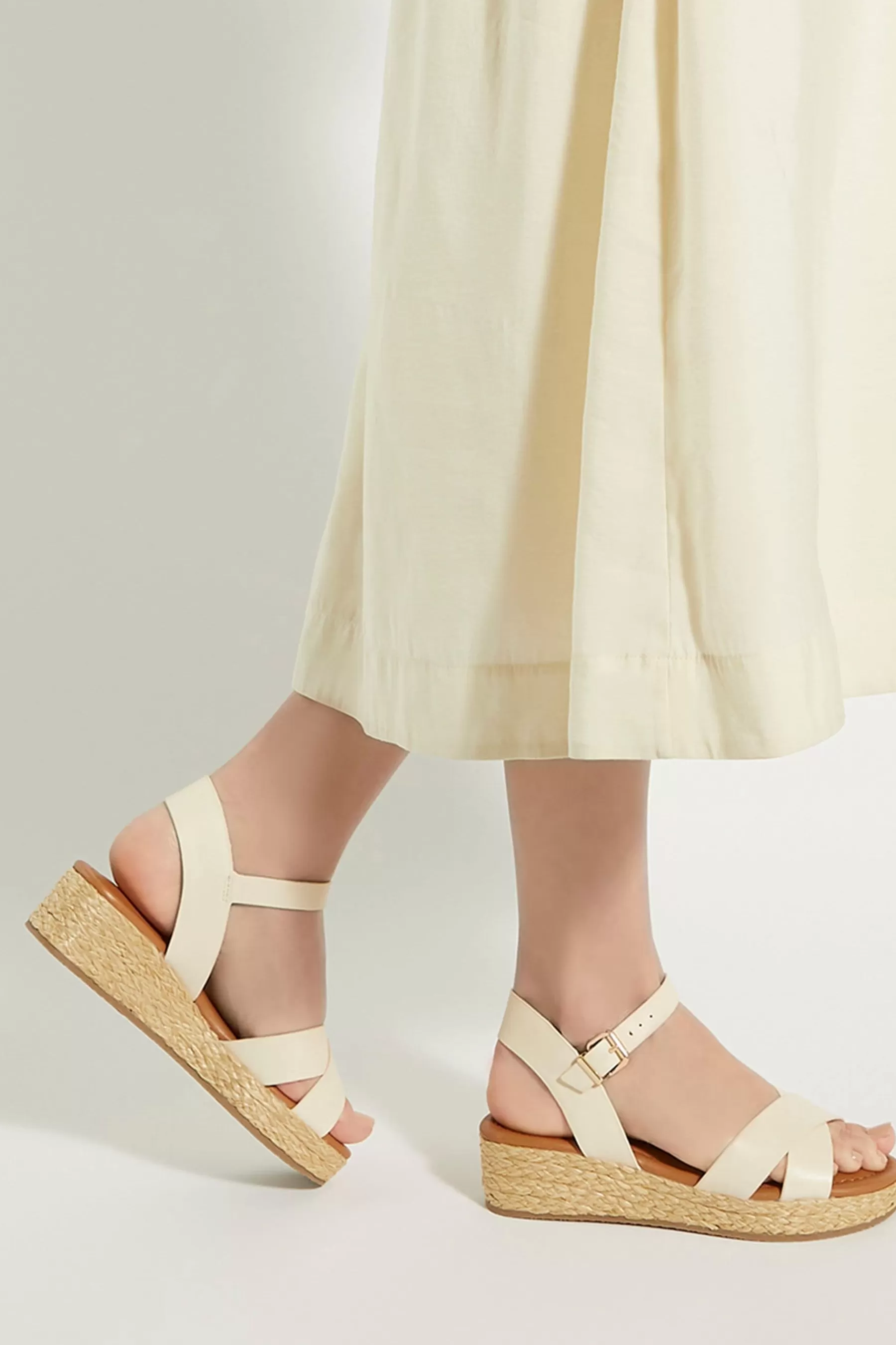 Dune London Sandals- Womens Wf Linnie Cross Strap Flatform White