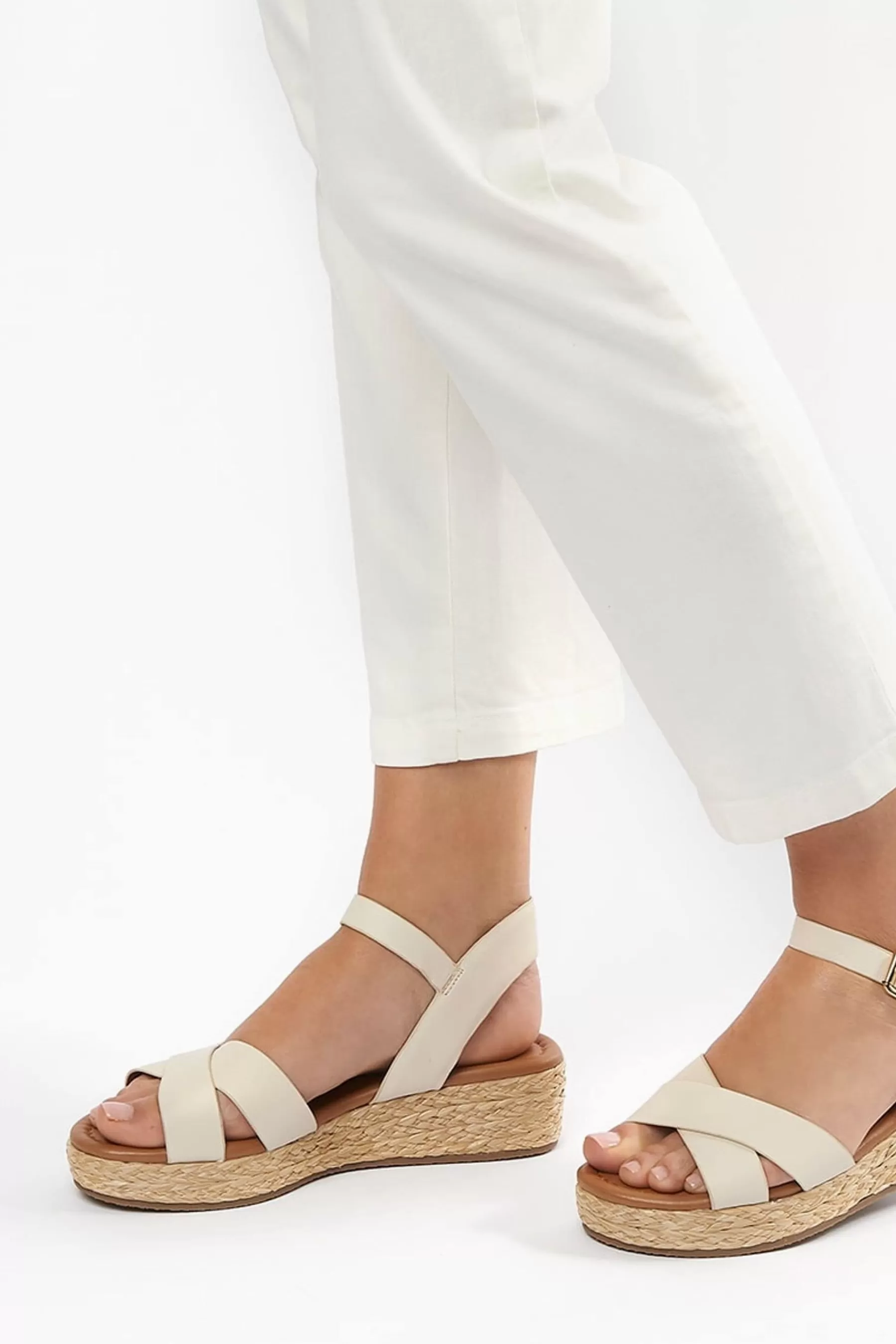 Dune London Sandals- Womens Wf Linnie Cross Strap Flatform White