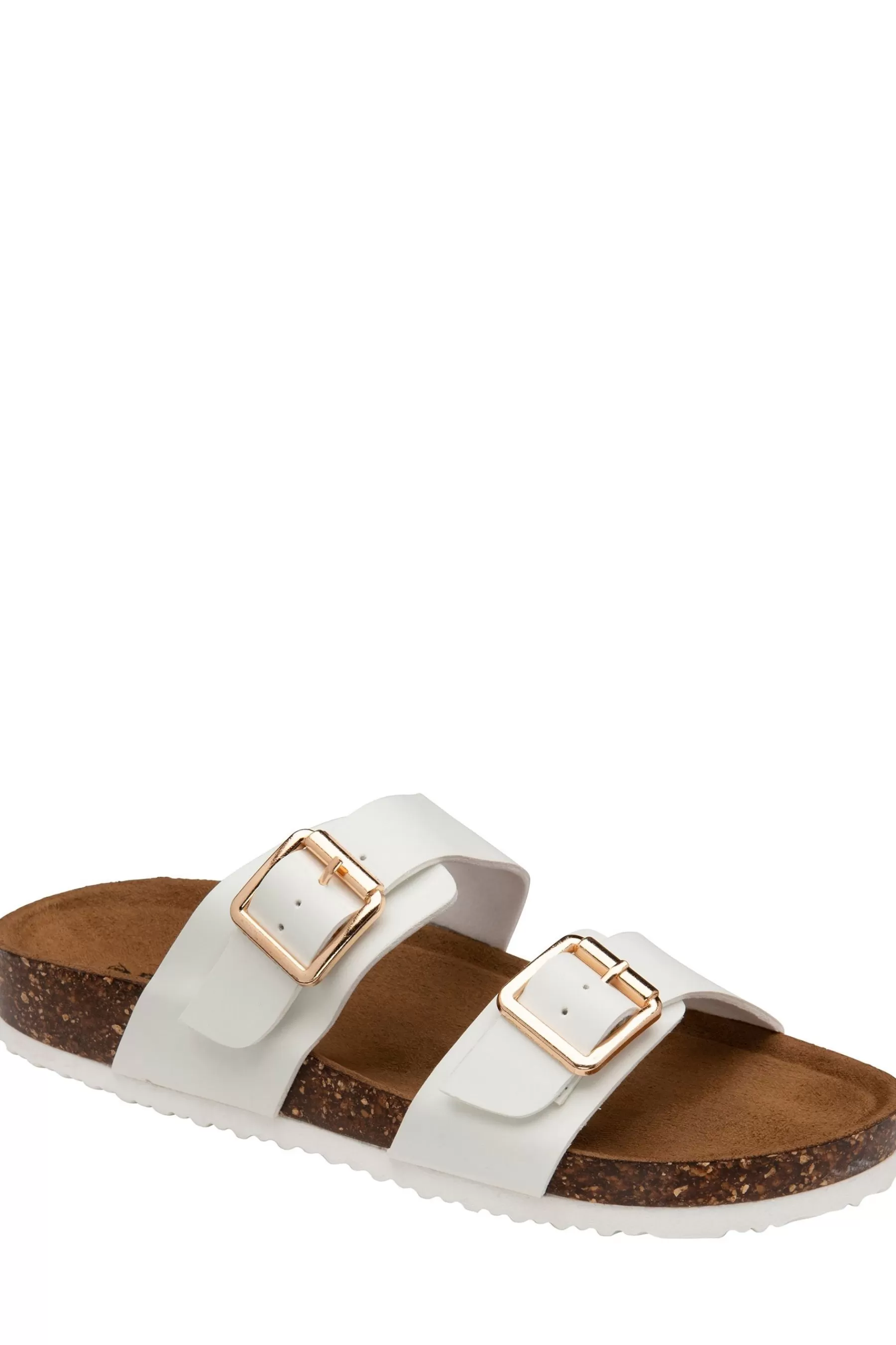 Dunlop Sandals- Double Strap Slider And Buckle Footbed Mule Cream