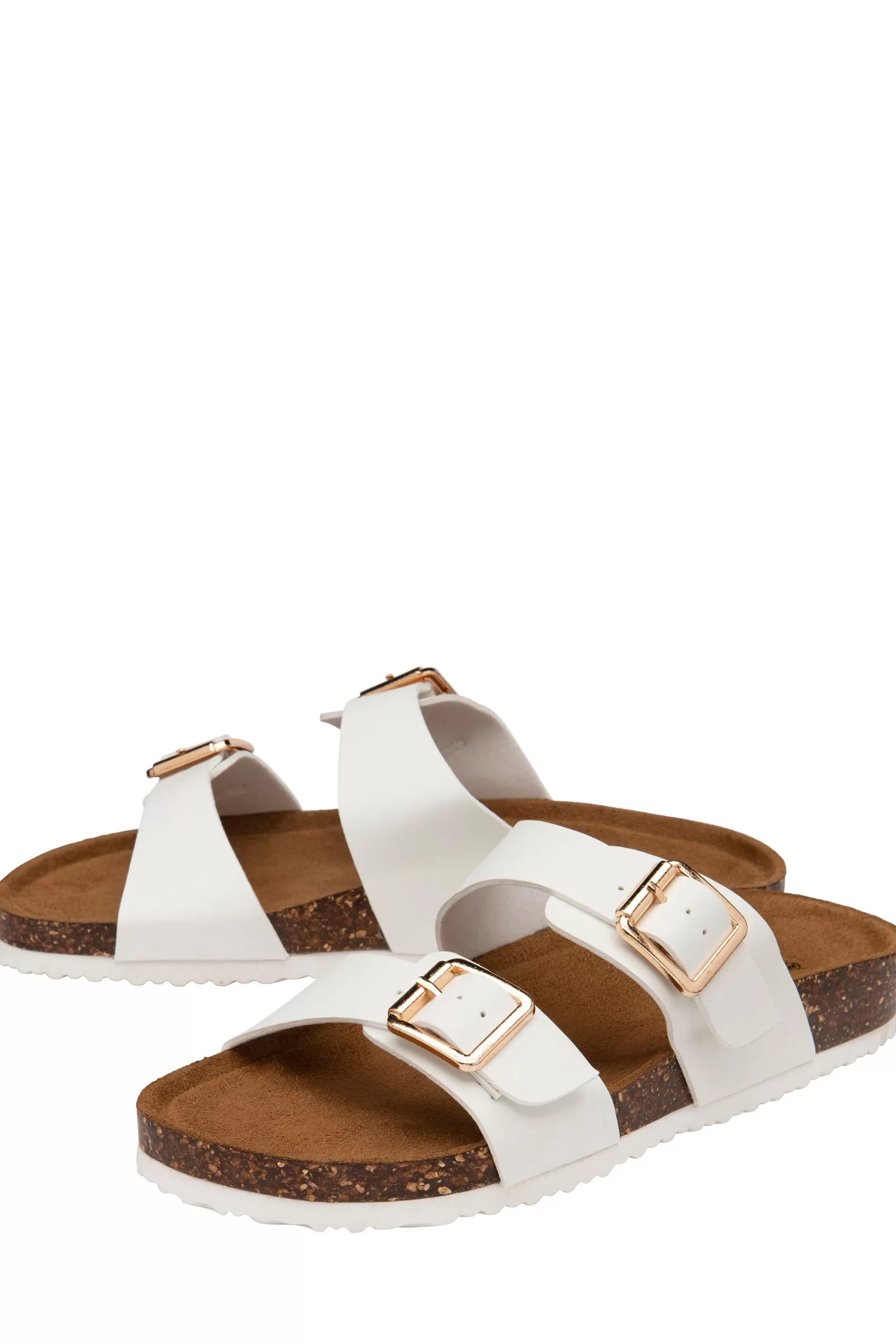 Dunlop Sandals- Double Strap Slider And Buckle Footbed Mule Cream