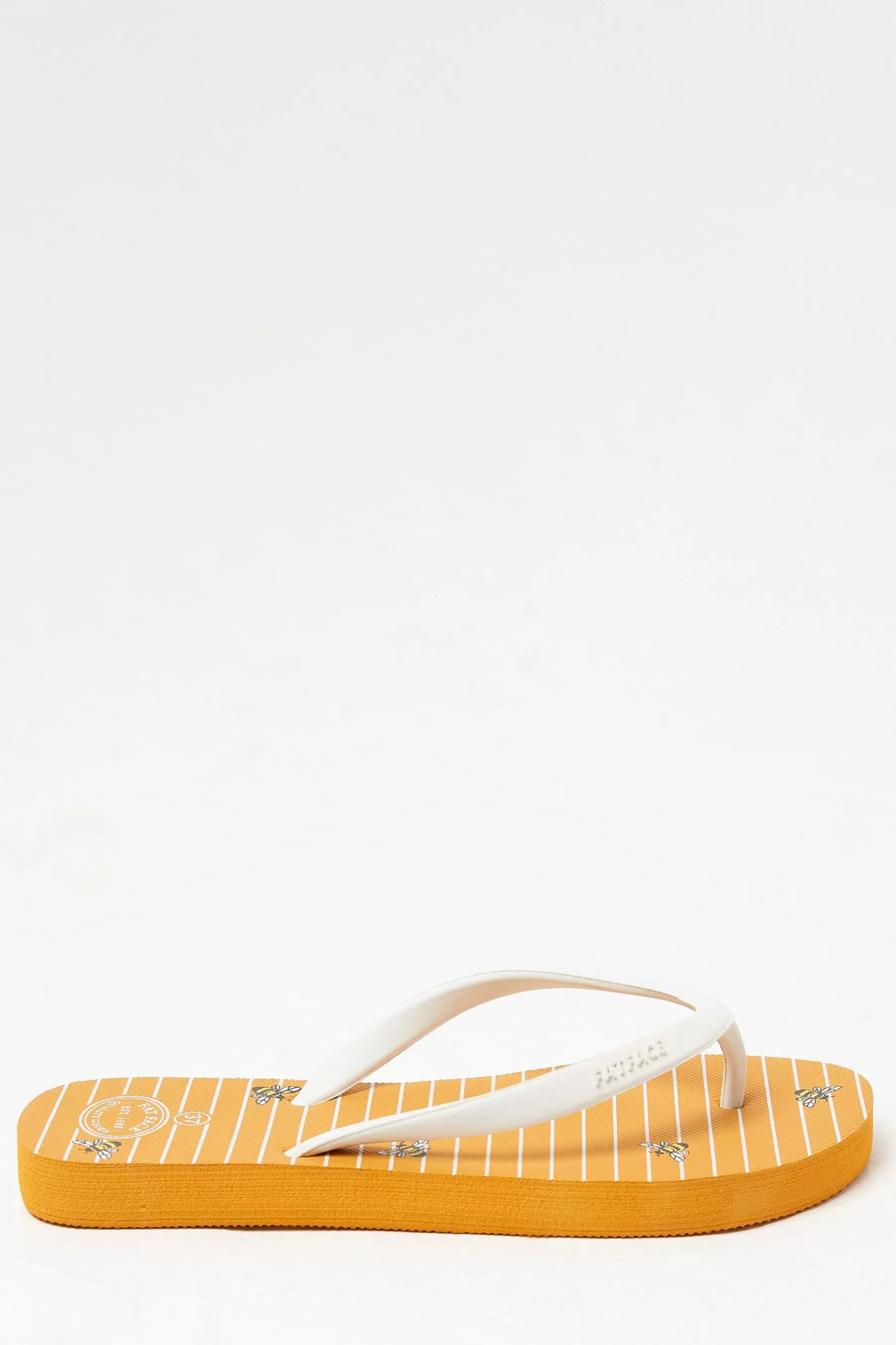 Fat Face Sandals-Fatface Portloe Bee Print Flip Flops Yellow