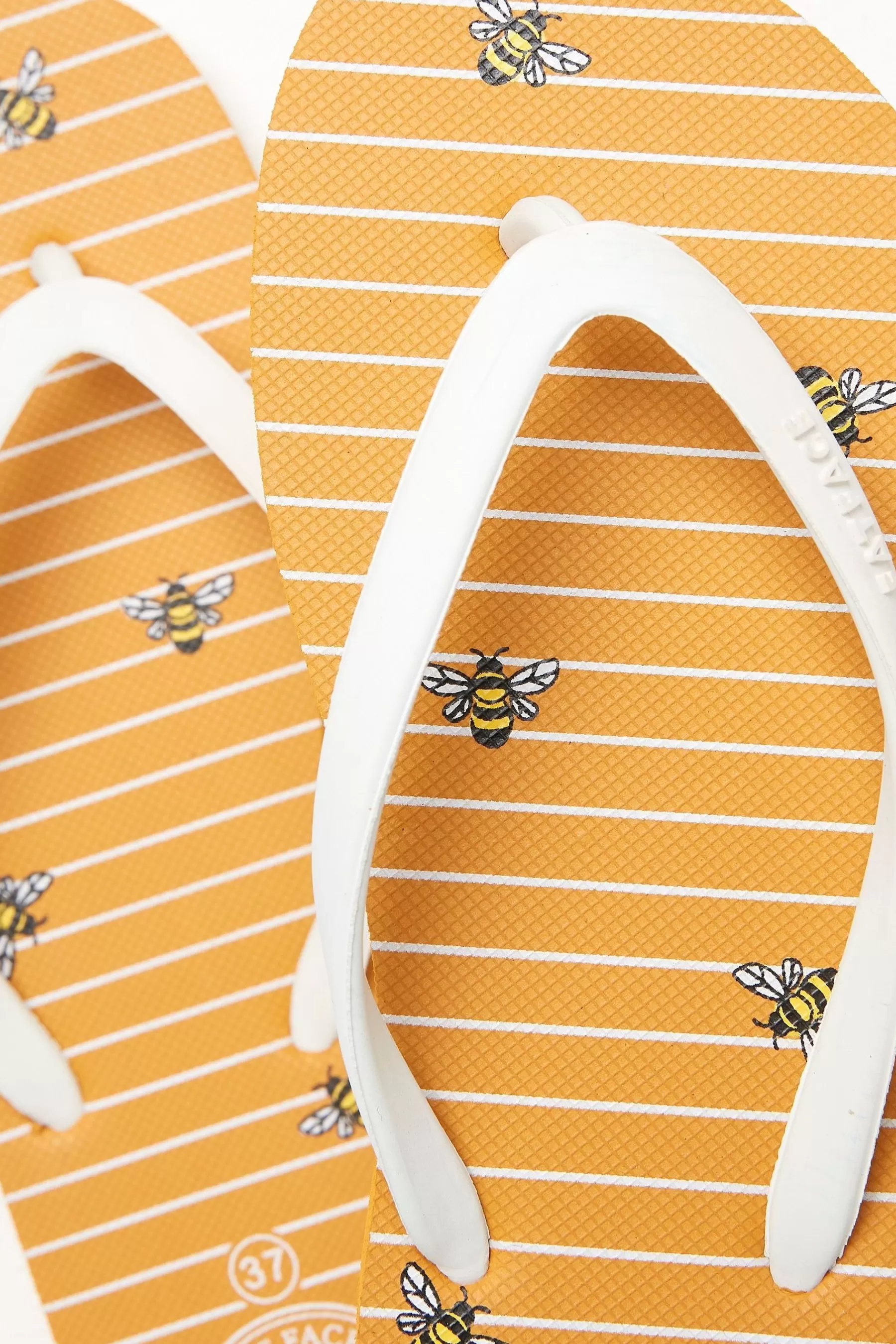 Fat Face Sandals-Fatface Portloe Bee Print Flip Flops Yellow