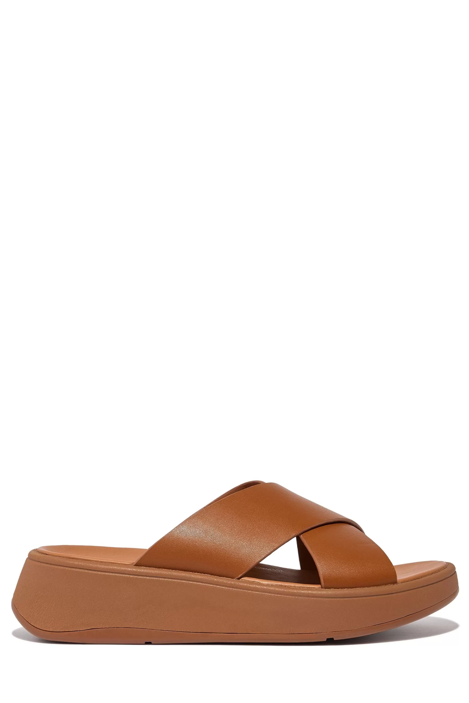 FitFlop Sandals- F-Mode Leather Flatform Cross Slides Natural