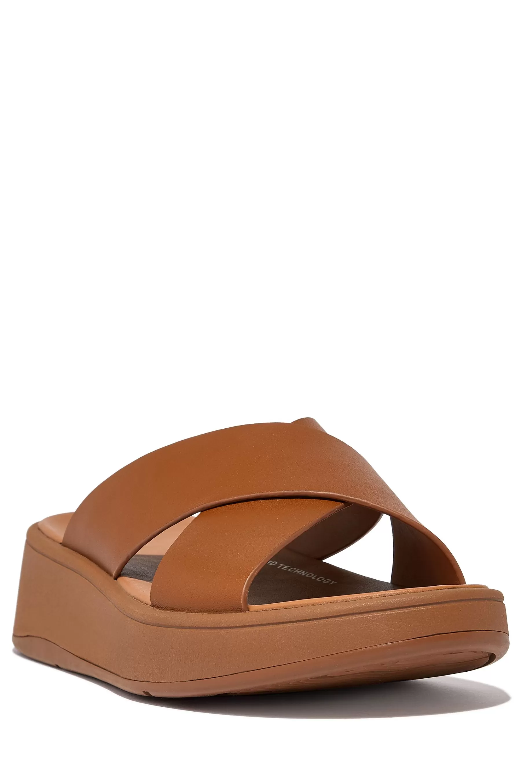 FitFlop Sandals- F-Mode Leather Flatform Cross Slides Natural