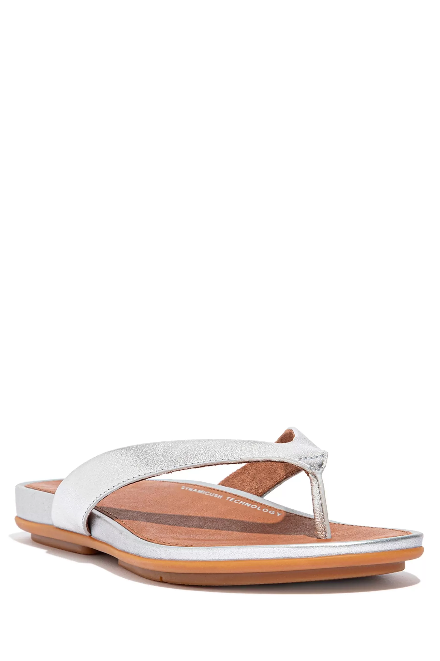 FitFlop Sandals | Gracie Metallic Leather Flip Flops Silver