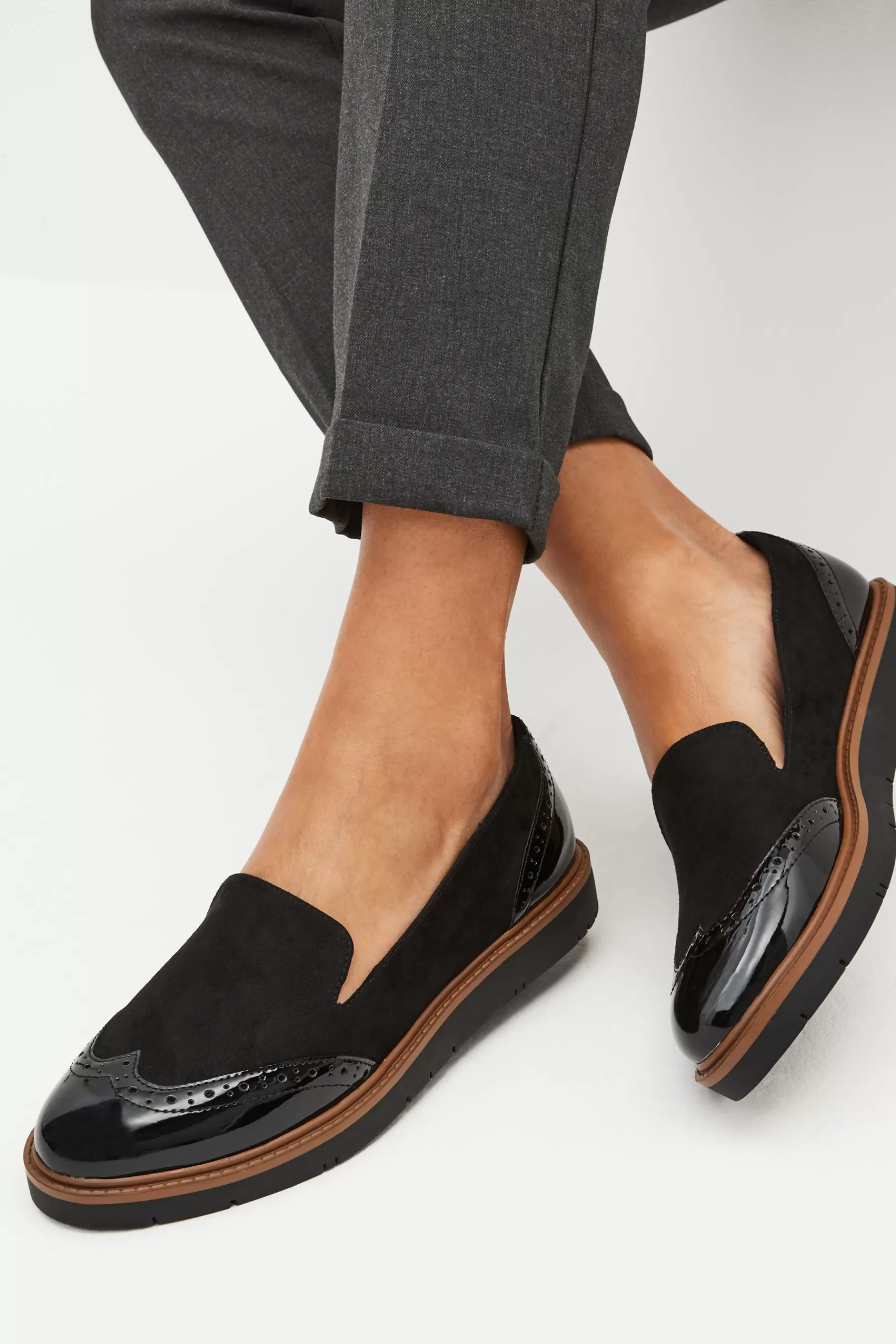 Next Flat-Forever Comfort® Brogue Detail Chunky Sole Loafers Black