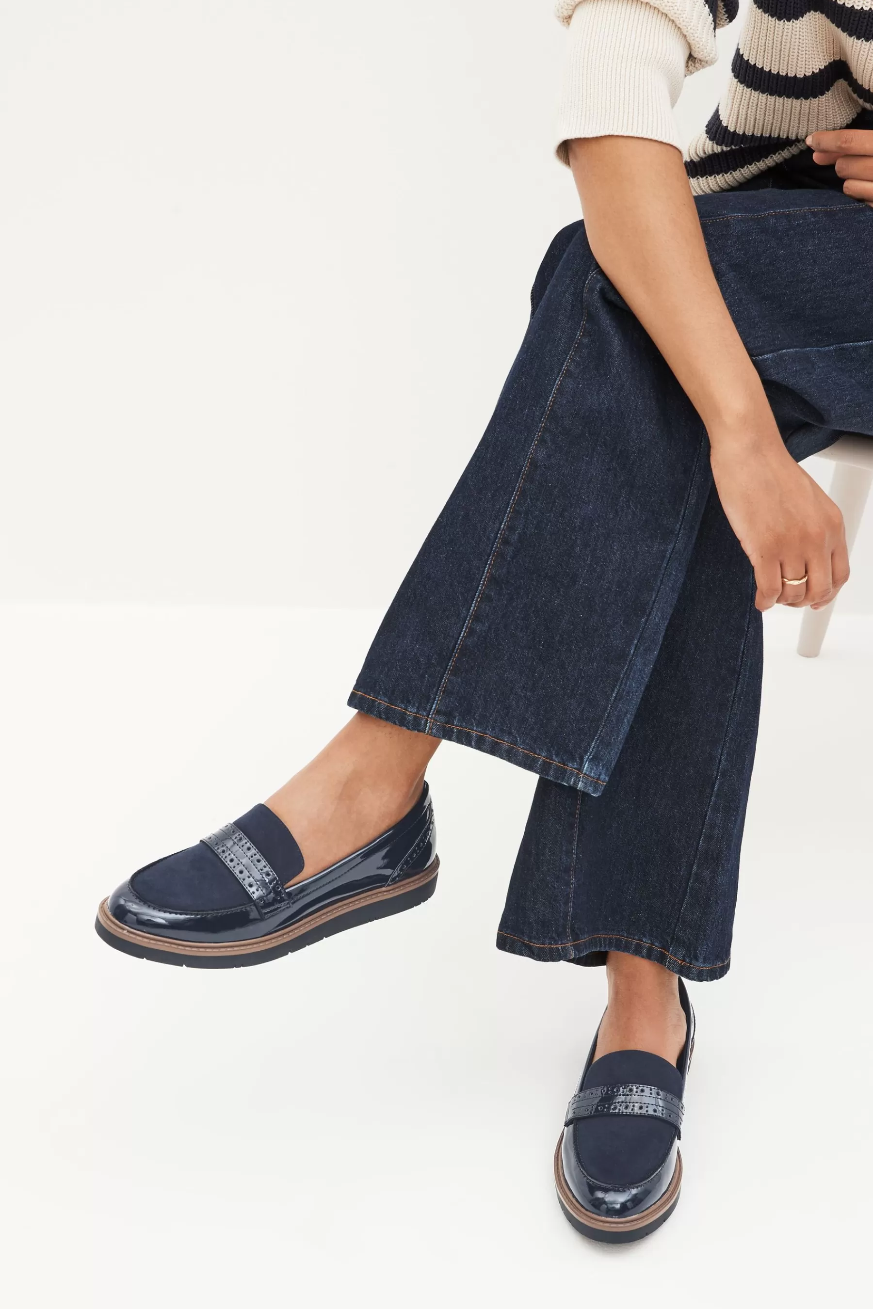 Next Flat | Forever Comfort® Brogue Detail Chunky Sole Loafers Navy Blue