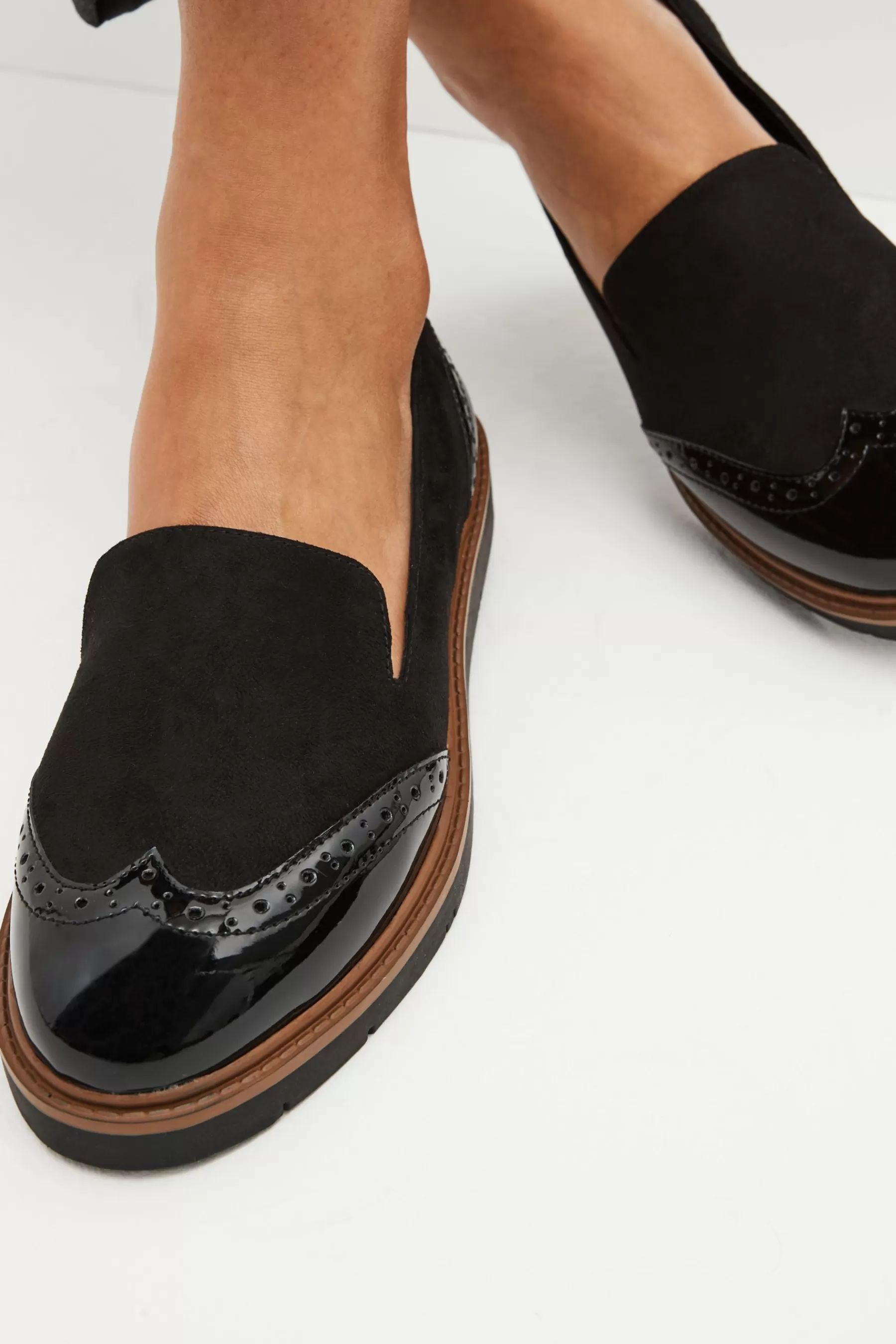 Next Flat-Forever Comfort® Brogue Detail Chunky Sole Loafers Black