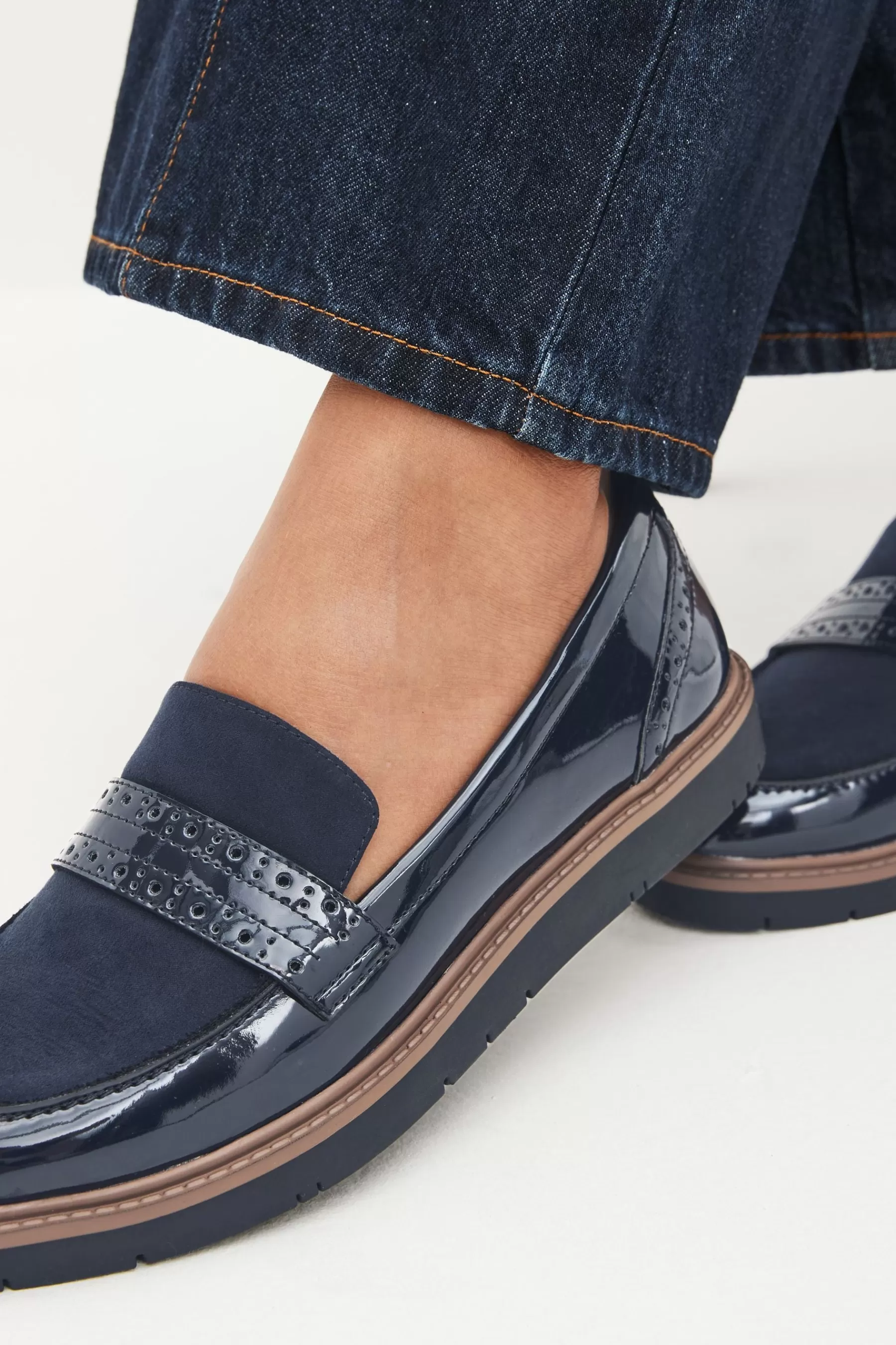 Next Flat | Forever Comfort® Brogue Detail Chunky Sole Loafers Navy Blue