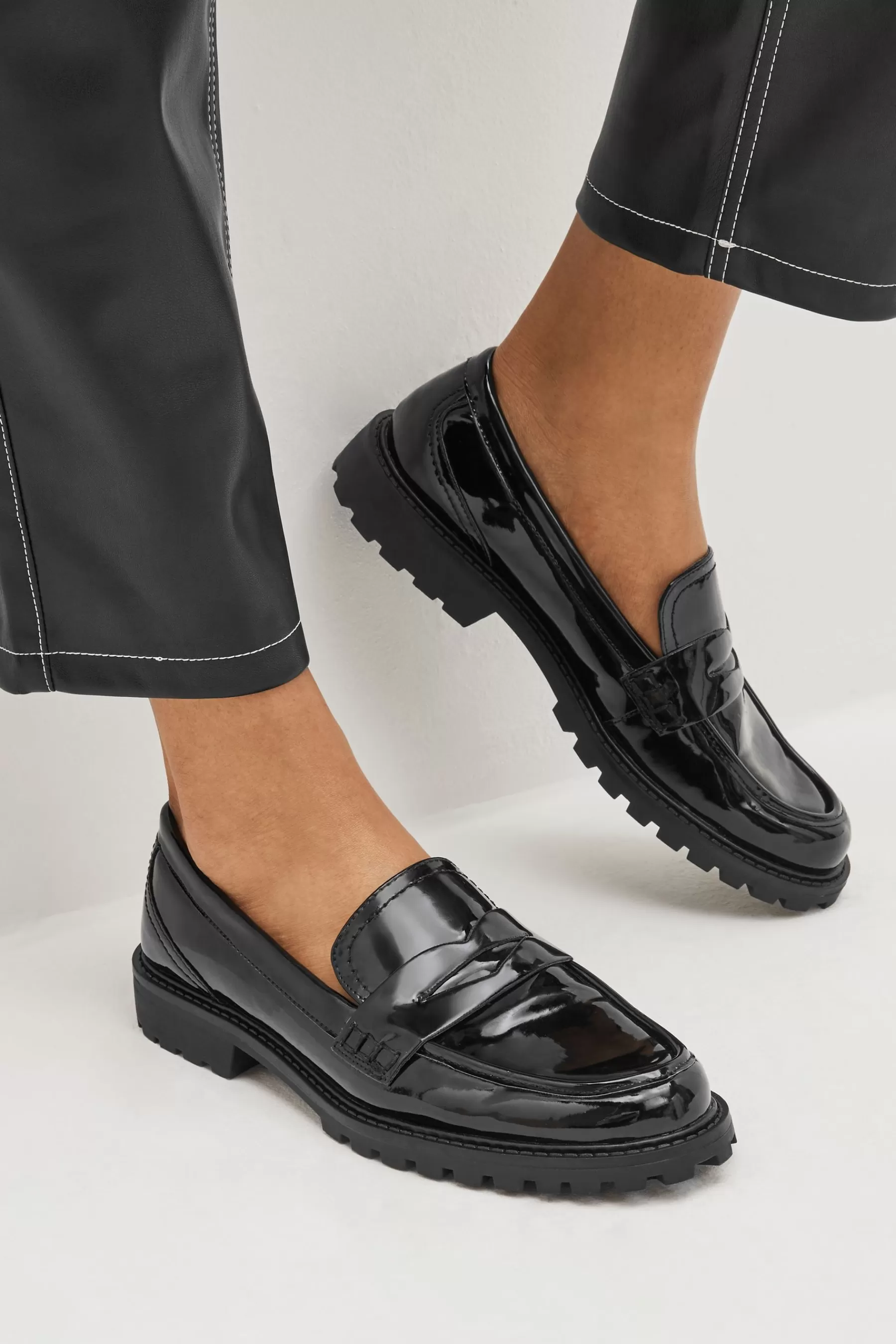 Next Flat-Forever Comfort® Clean Patent Chunky Loafer Shoes Black