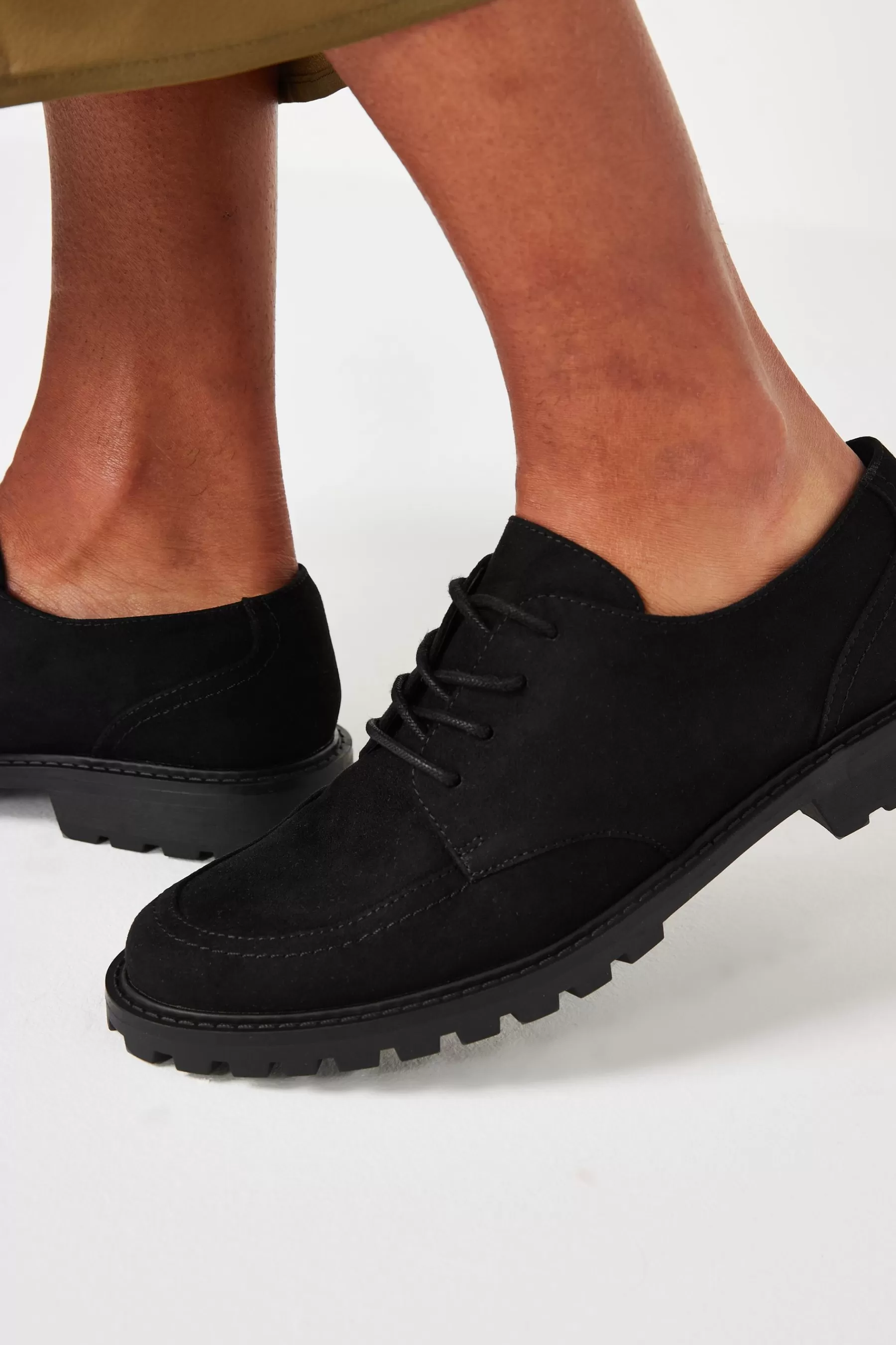 Next Flat-Forever Comfort Cleated Chunky Lace Up Shoes Black Microsuede