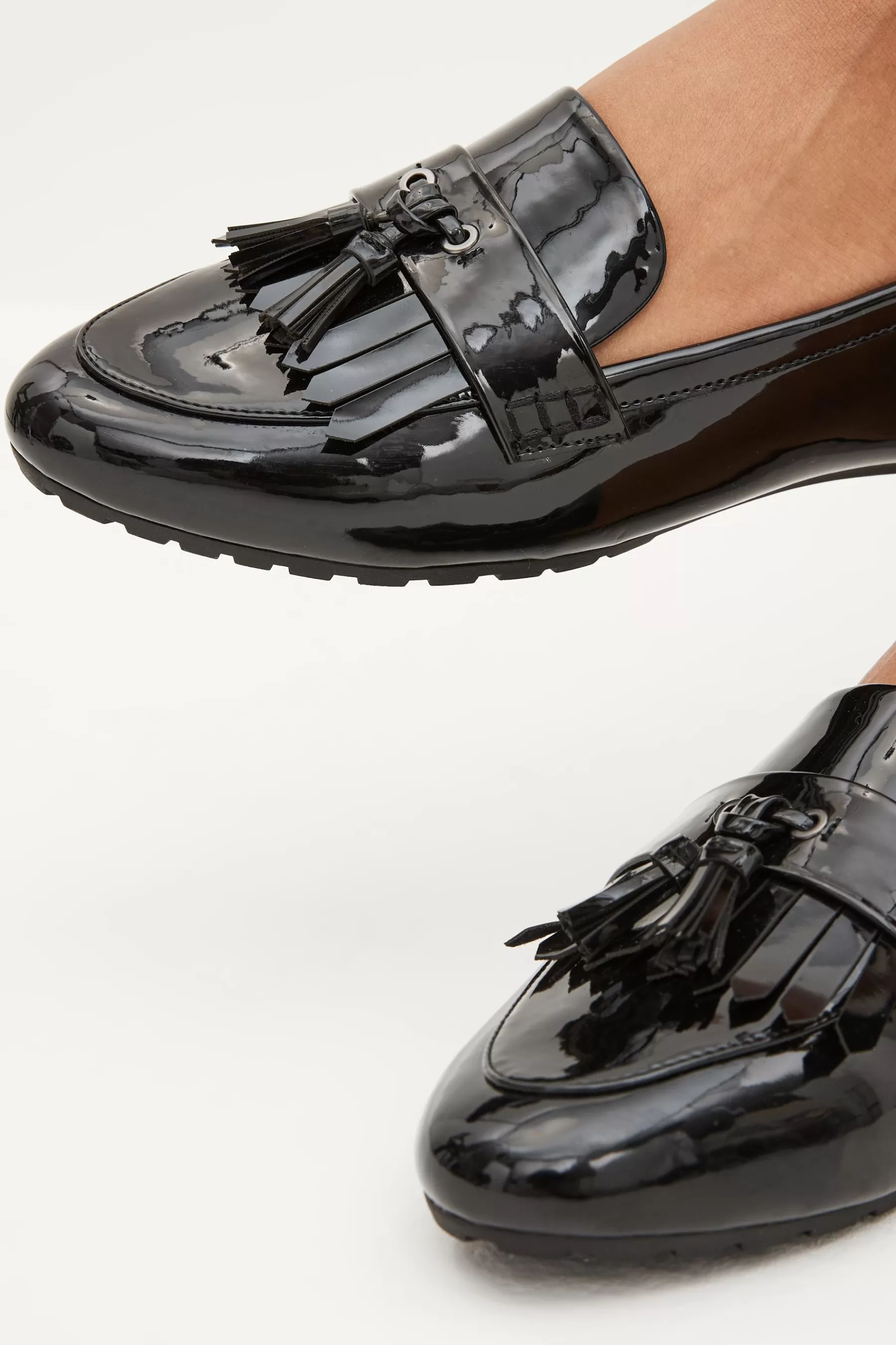 Next Flat-Forever Comfort® Cleated Tassel Loafers Black Patent