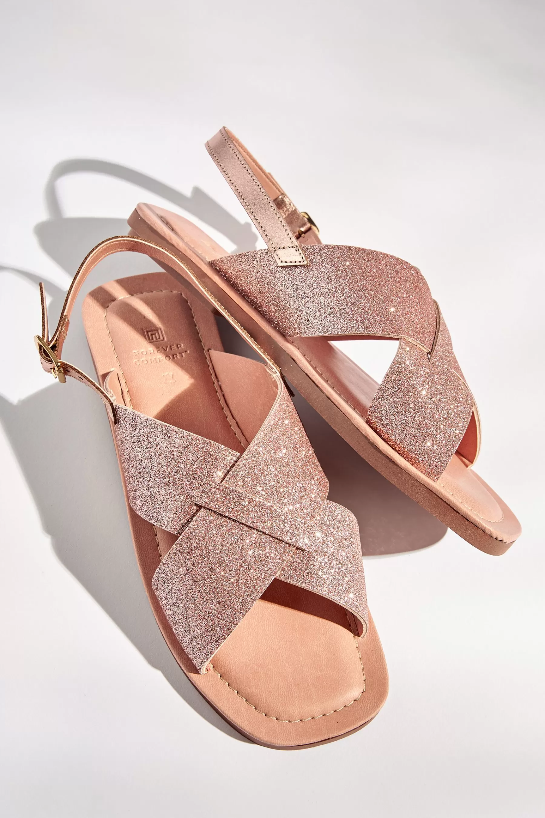 Next Sandals | Forever Comfort® Crossover Leather Sandals Rose Gold