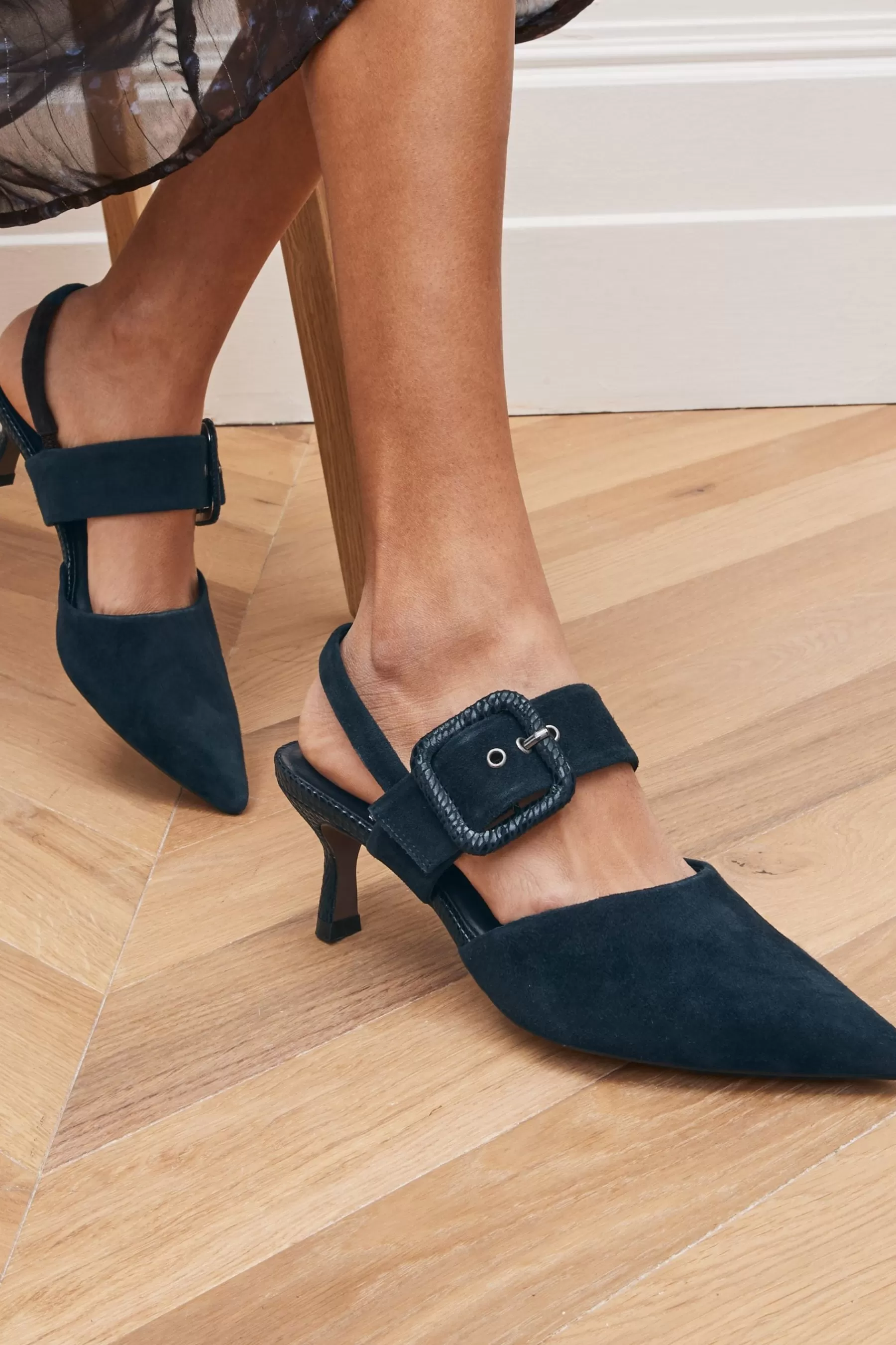 Next Heels | Forever Comfort® Leather Buckle Detail Shoes Navy Blue