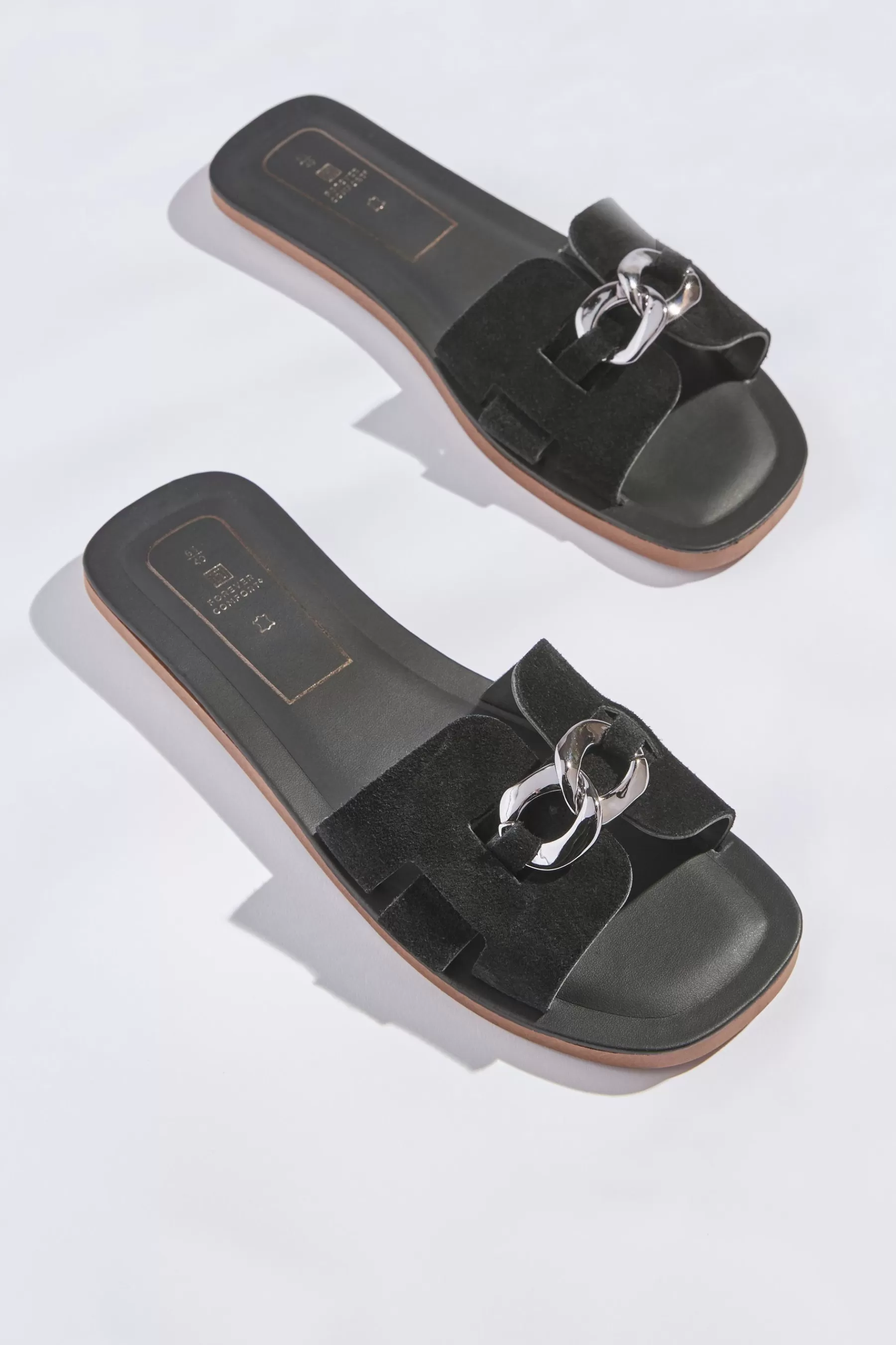 Next Sandals-Forever Comfort® Leather Chain Detail Mule Sandals Black