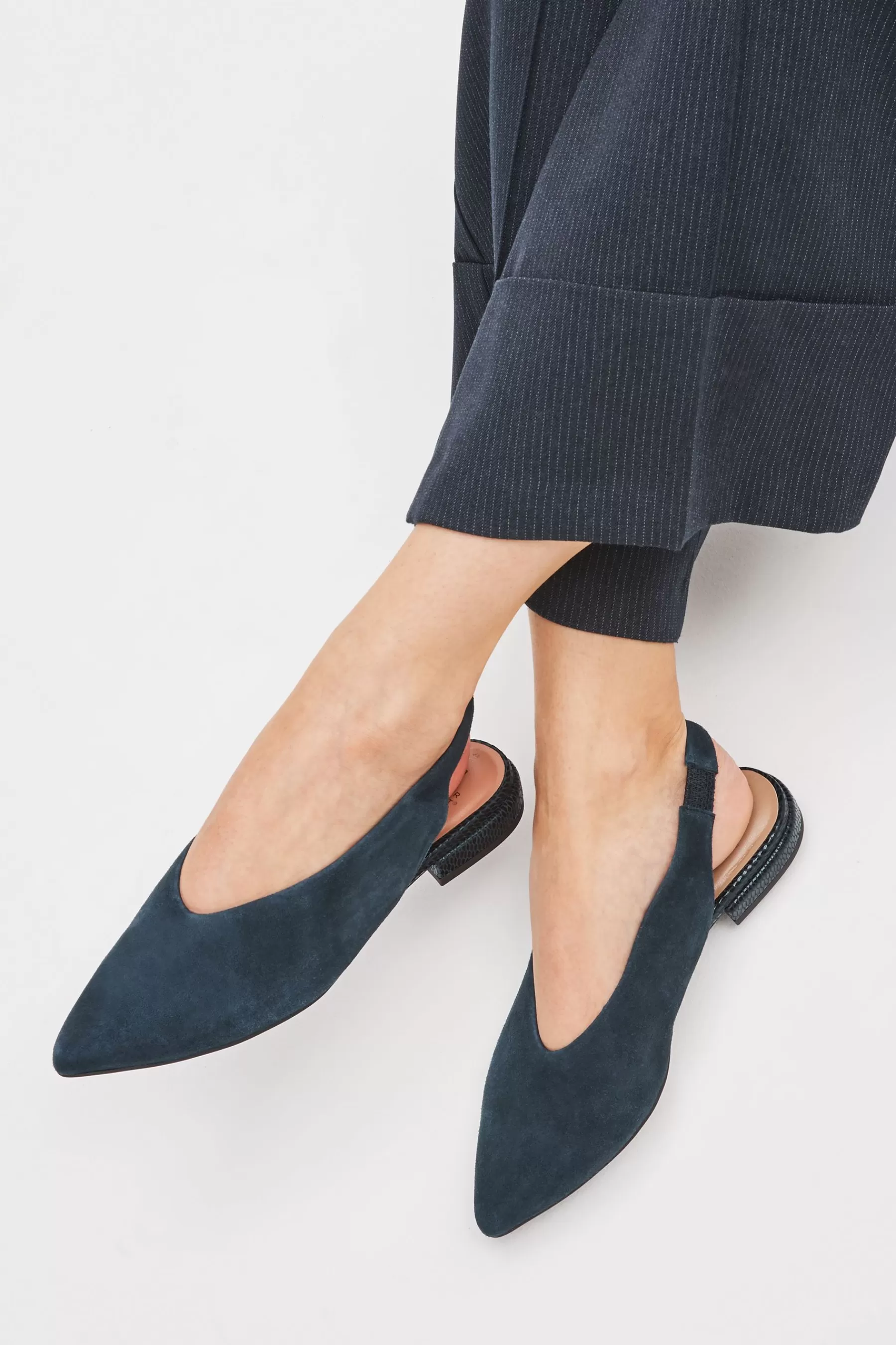 Next Flat-Forever Comfort® Leather Flat Slingbacks Navy Blue