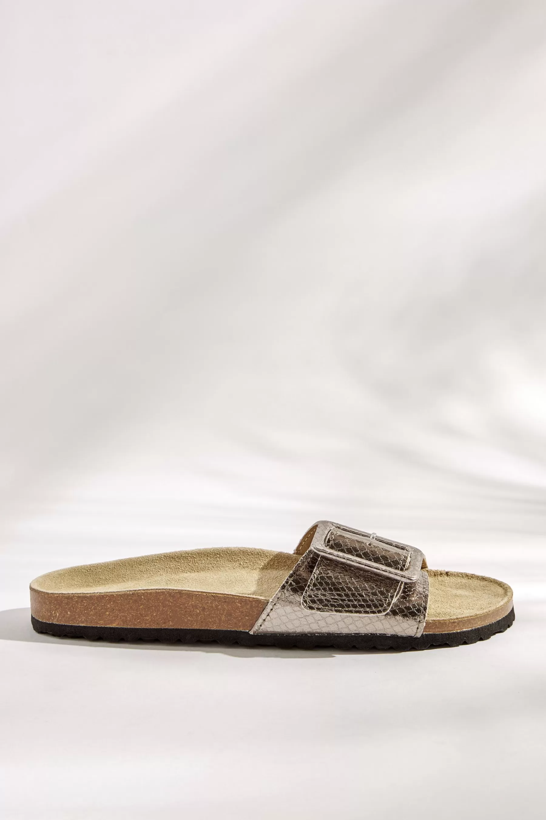 Next Sandals-Forever Comfort® Leather Single Strap Footbed Sandals Pewter