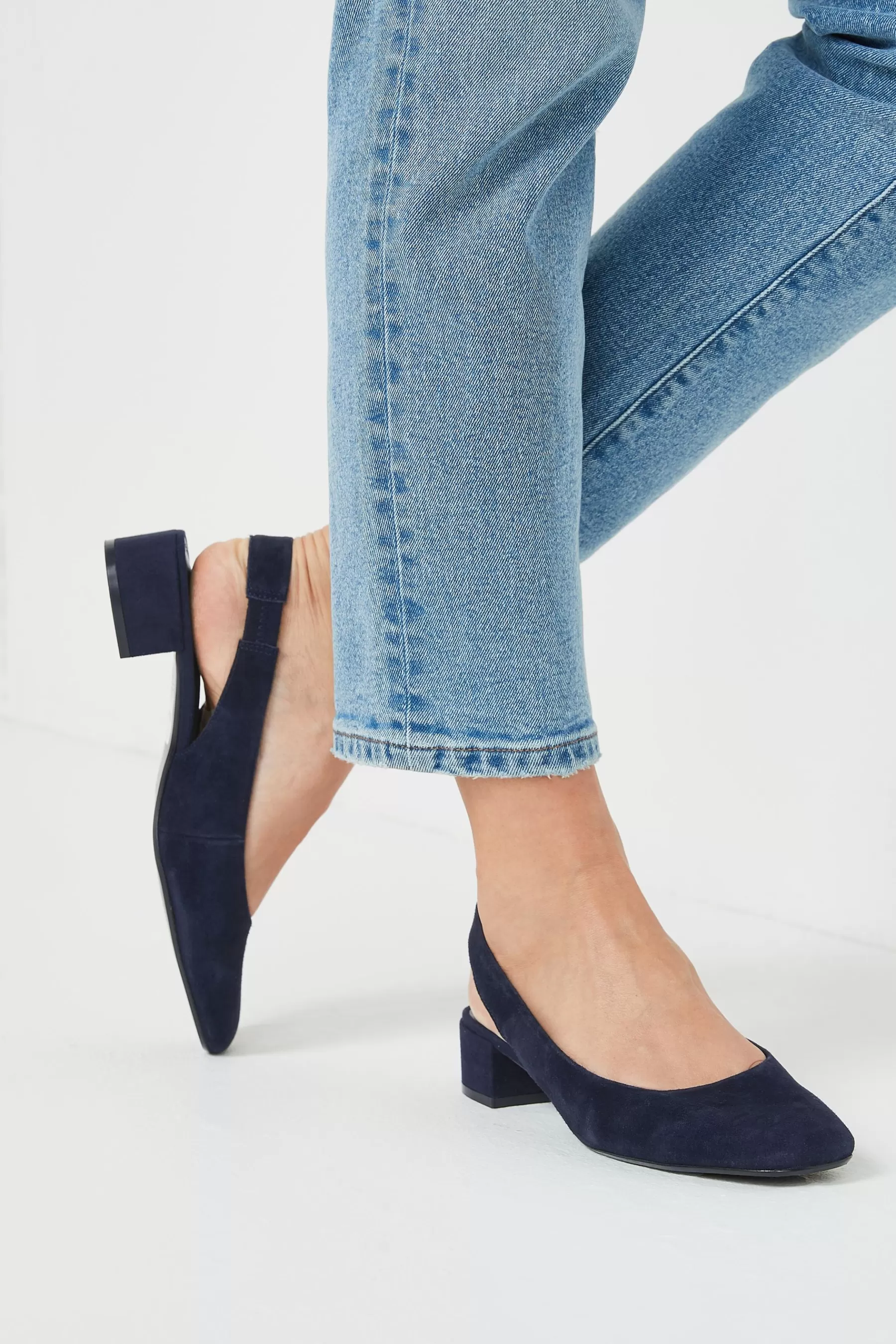 Next Flat-Forever Comfort® Leather Slingback Low Block Heels Navy Blue