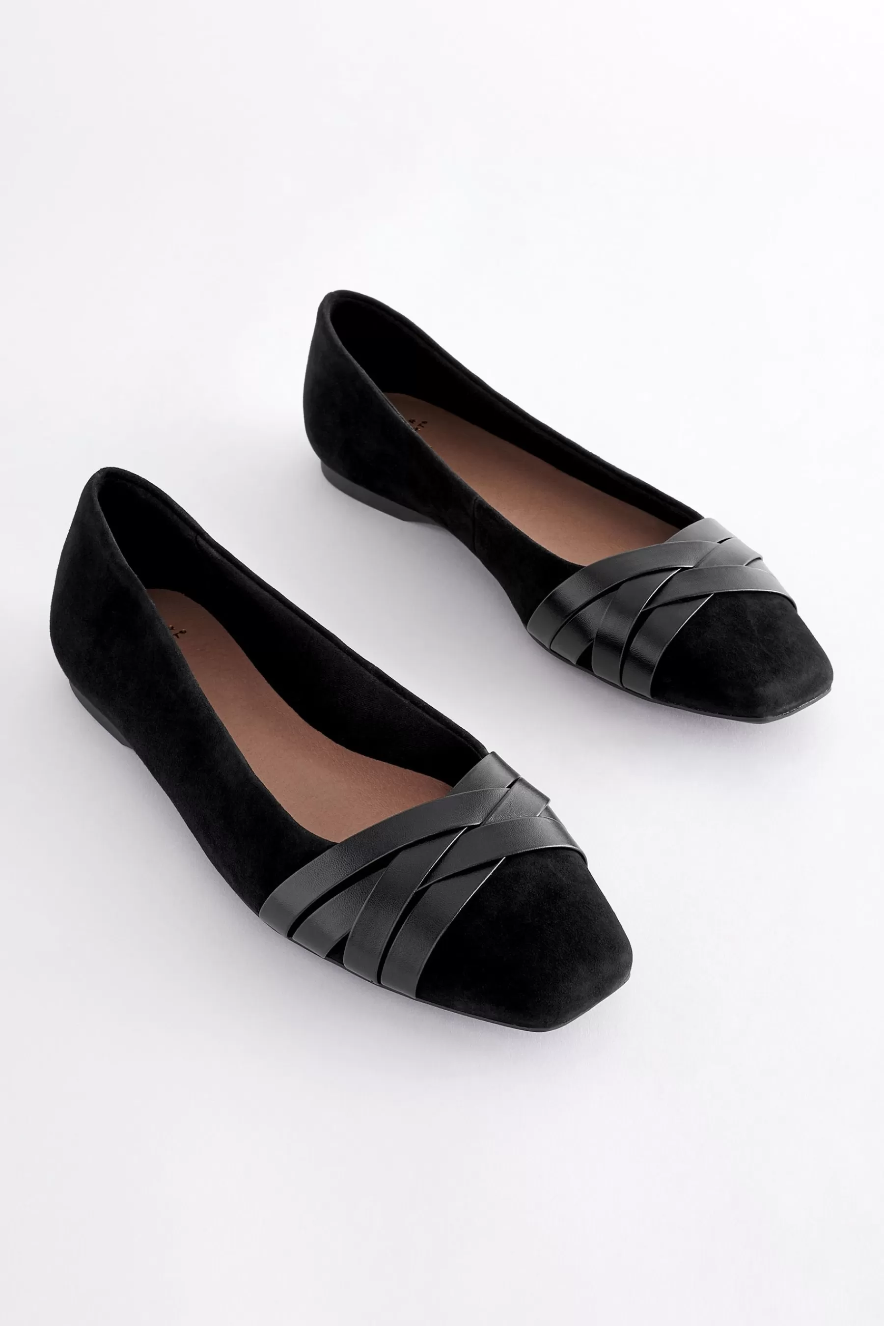 Next Flat-Forever Comfort® Leather Square Toe Ballerina Shoes Black