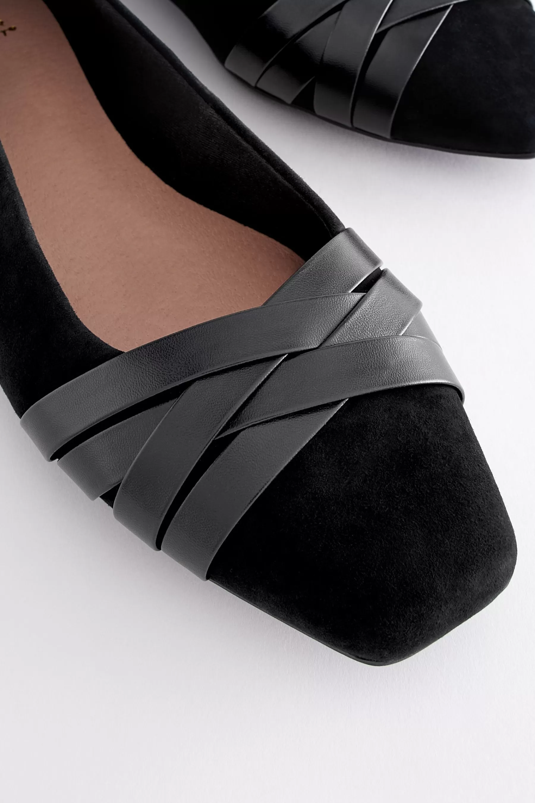 Next Flat-Forever Comfort® Leather Square Toe Ballerina Shoes Black